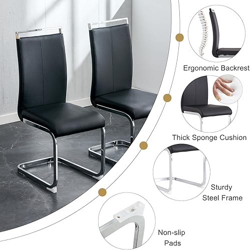 Miniatura 5 de Mesa de comedor de cristal, mesa rectangular moderna de 47 pulgadas con amplia mesa de vidrio templado y patas de mesa de metal negro, mesa de