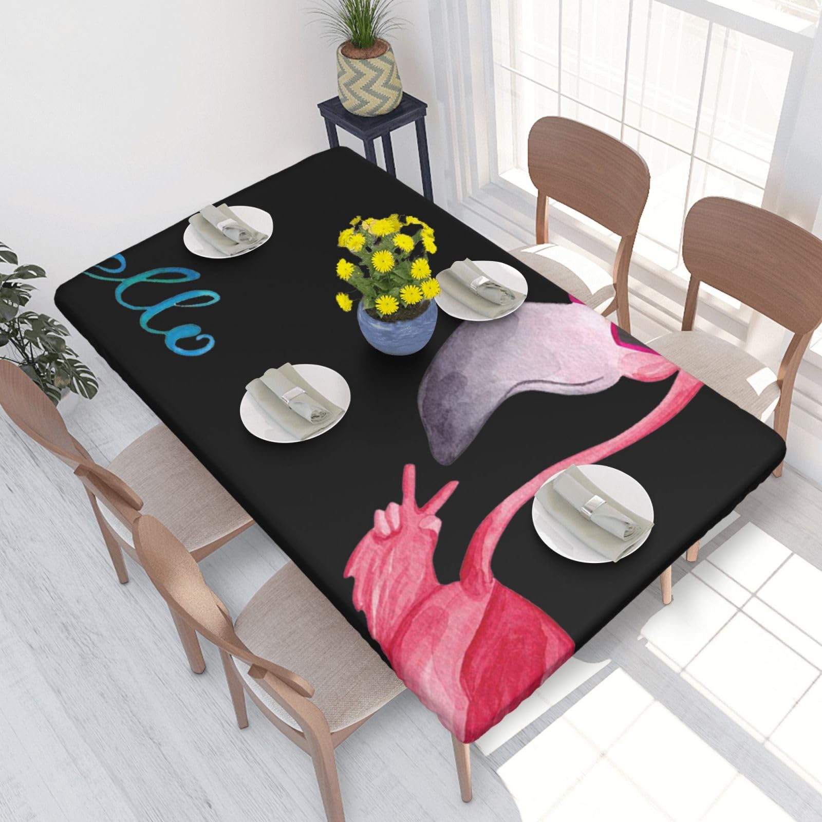 BNVSADC Hello Glasses Flamingo Printed 4FT Tablecloth 122x76 CM Polyester Kitchen Water Resistant Table Cloth Dining Table Decoration Table Covers