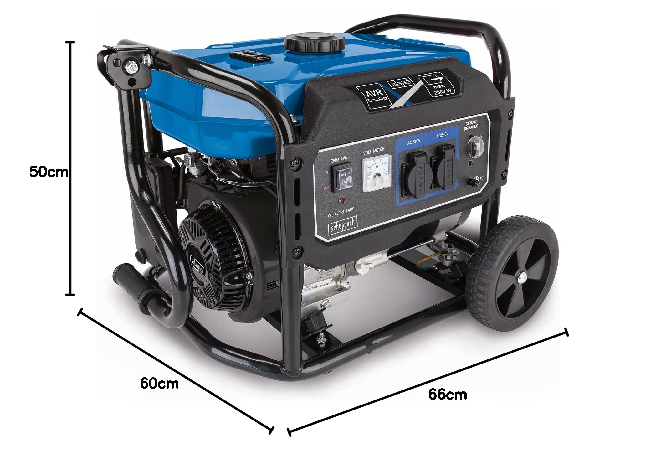 Scheppach SG3200x Générateur de courant | 2800W | Puissance 6CVX | Puissance de 6 CV | Réservoir de 15 L | Moteur 4 temps de 212 cm³ | 2 prises 230 V | Poignée et dispositif de déplacement