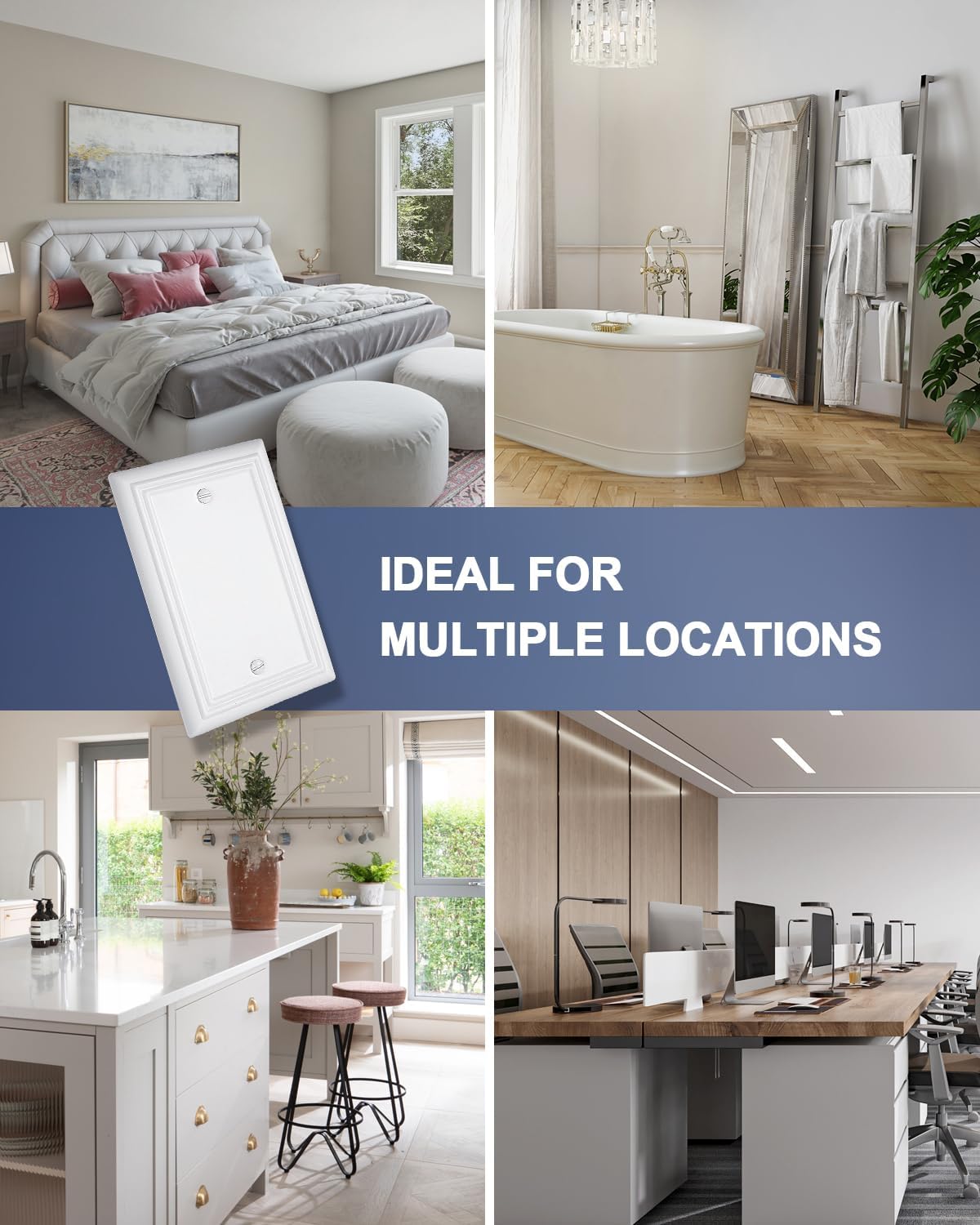 Metal Wall Plates, Decorative Switch Plates and Outlet Covers (Pure White/1 Blank 2 Pack)