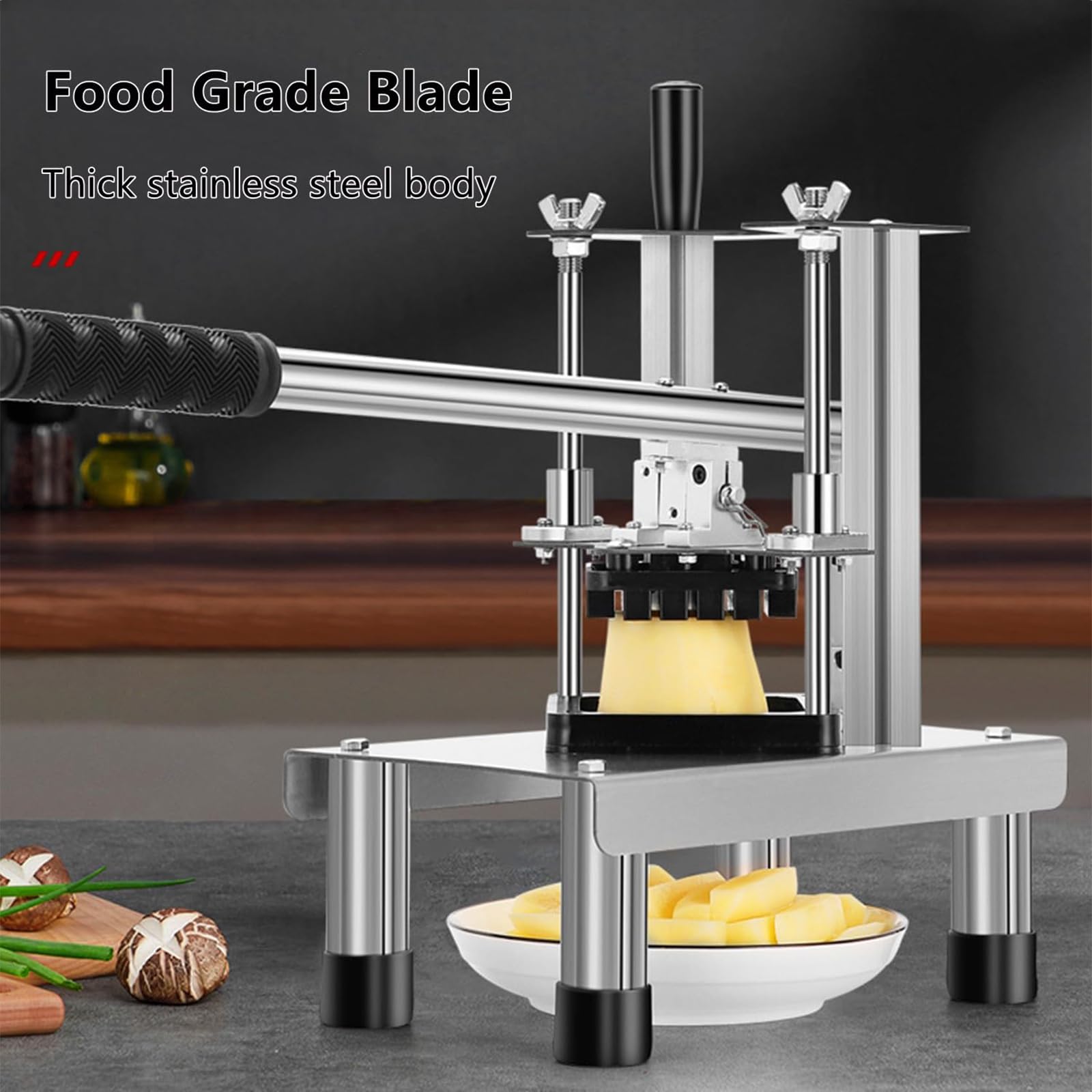 Hachoir à légumes et fruits en acier inoxydable avec 3 lames de rechange (7 mm, 10 mm, 14 mm), idéal pour la maison et le restaurant