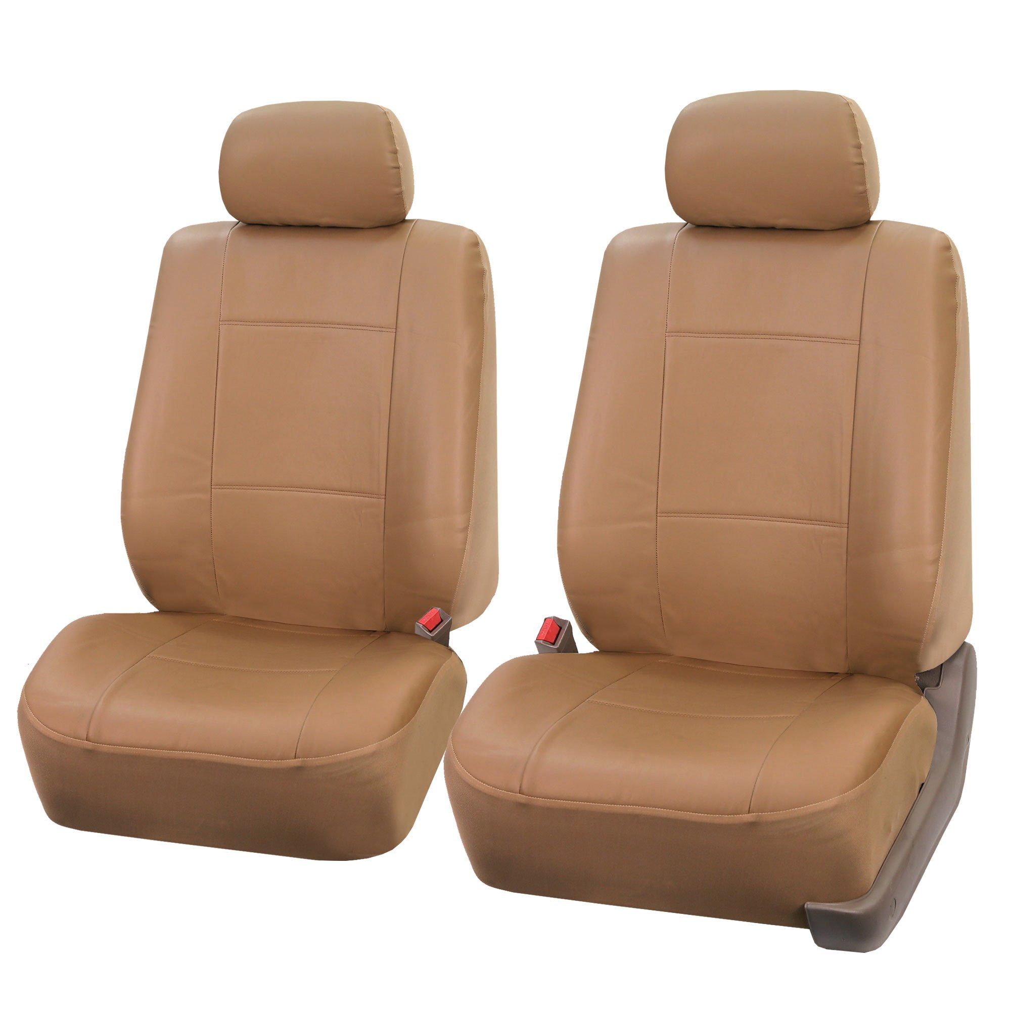 FH Group Car Seat Covers PU Leather Automotive Seat Covers Front Set, Tan Seat Covers Pair Set with Gift Universal Fit Interior Accessories for Cars Trucks and SUVs