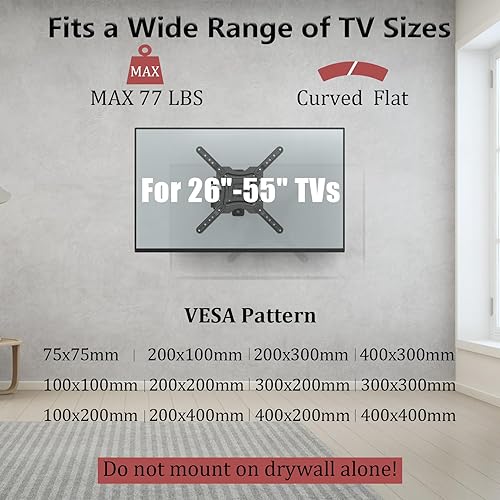 Miniatura 7 de Soporte de pared para TV de movimiento completo, extensión de inclinación giratoria con brazos articulados, soportes de TV para montaje en pared con