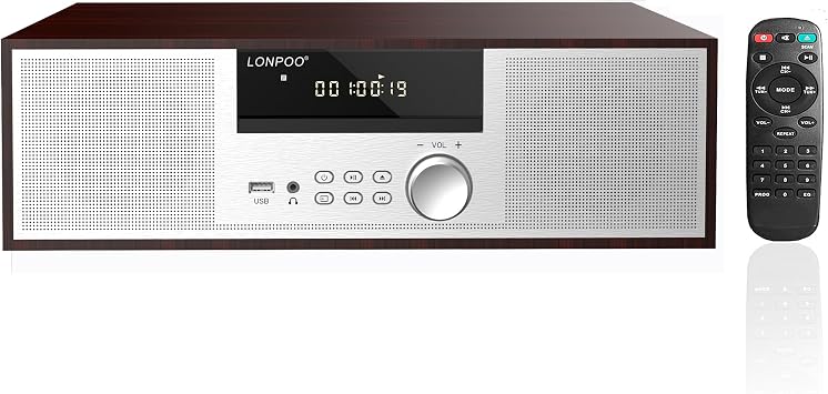 Compact System Micro HiFi System, CD Stereo System, 40 Watts RMS Music System with CD Player, FM Radio, Bluetooth, AUX-in, Headphone Output, DSP Tech, Clear Sounds and Rich Bass Sound,Silver