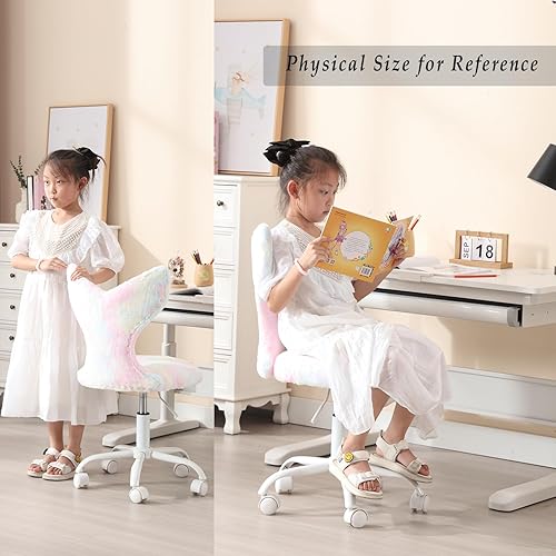 Miniatura 8 de Bonita silla de escritorio para niños, silla de computadora suave y mullida para niñas, adolescentes, estudio de lectura, silla giratoria ajustable