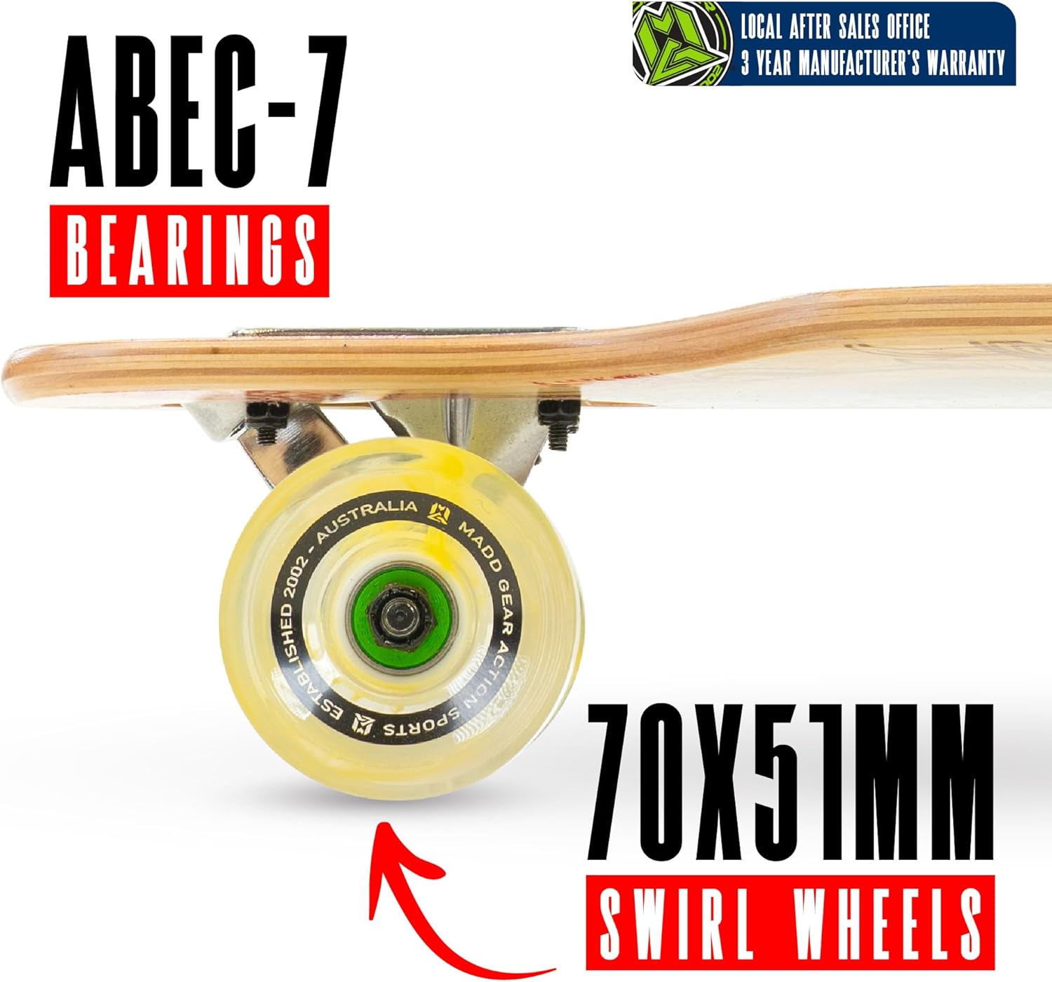 Cruiser Skateboard for Adults & Teens – Lightweight 31" Maple Deck – Smooth 70mm Wheels – Madd Gear Longboard