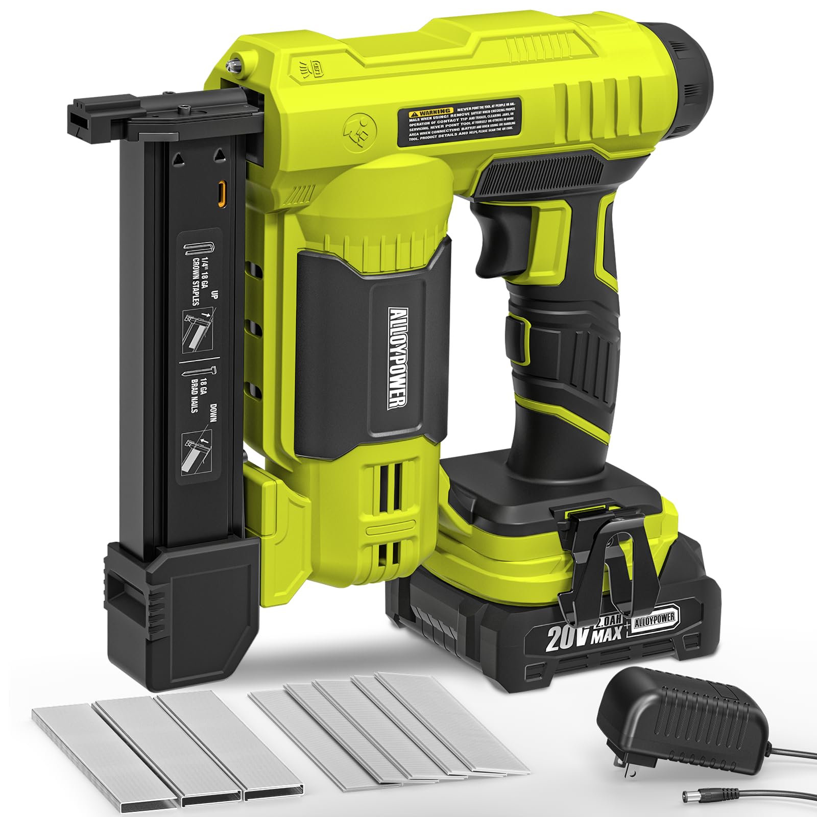 ALLOYPOWER 2 in 1 Cordless Brad Nailer/Electric Stapler with 2.0Ah Battery and Charger,1000pcs Nails and 500pcs Staples Included for Home Improvement &amp; Woodworking
