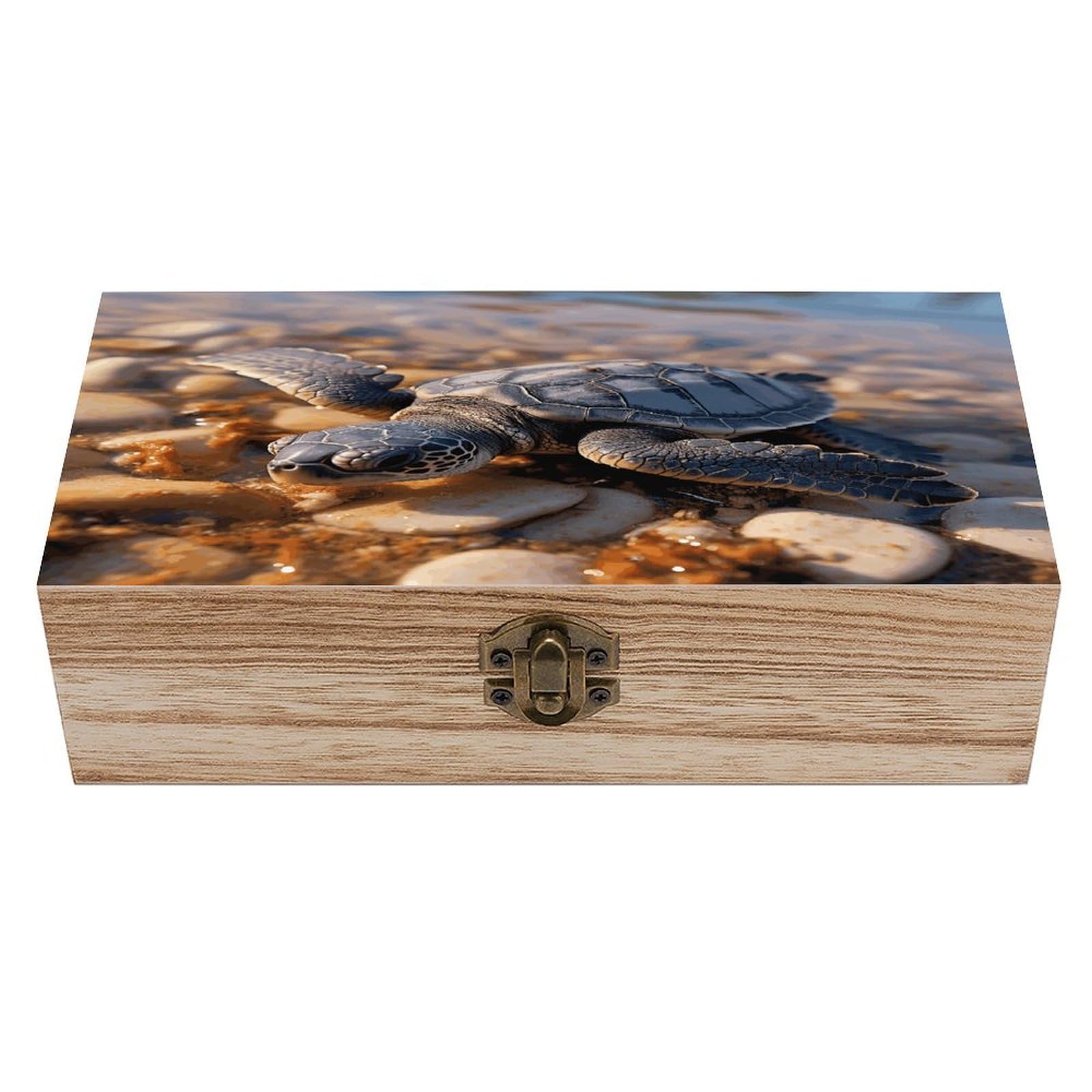 Boîte de rangement souvenirs bébé tortue coffre en bois précieux pour photos de naissance