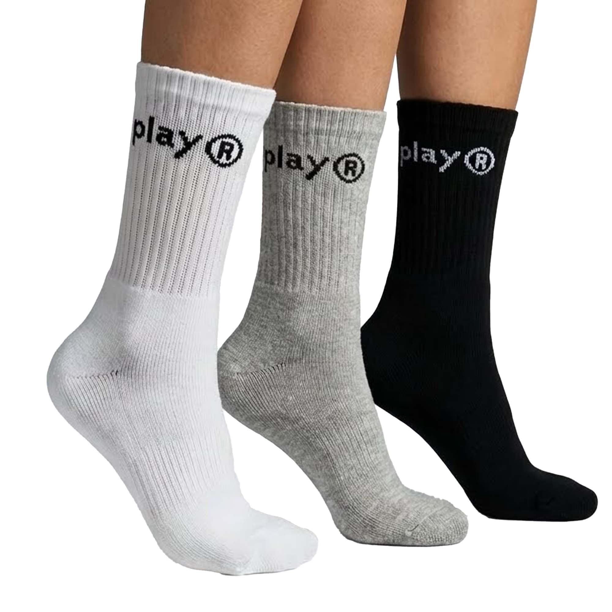 playr Crew Cricket Socks for Men - Pack of 3 | Cotton Soft & Breathable Athletic Socks | Anti-Slip Comfort Fit - White, Black, Grey For All Season-picture-15