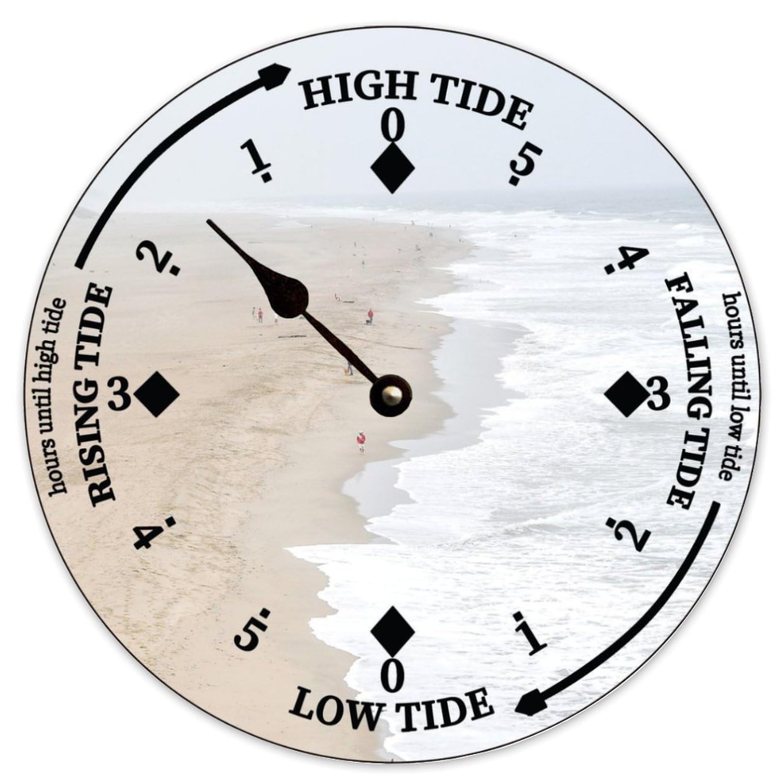 Guangpat Wooden Tide Clock White Waves And Beach East Coast Ocean Time Clock Wood Tidal Clock with High And Low Tide Vintage Wall Hanging Tide Movement Clock for Beach House Wall Decoration 10 Inch