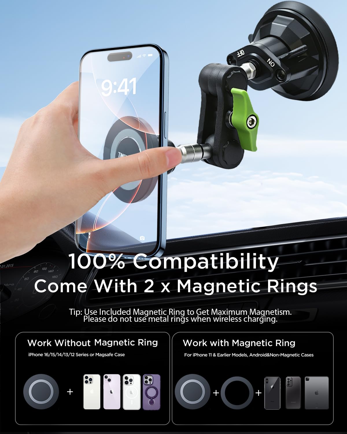 Magnetische KFZ-Handyhalterung, ultra stabile Windschutzscheiben-Handyhalterung, starker Saugnapf und leistungsstarker Magnet, 360° drehbar, langlebige Premium-Aluminiumlegierung, für alle