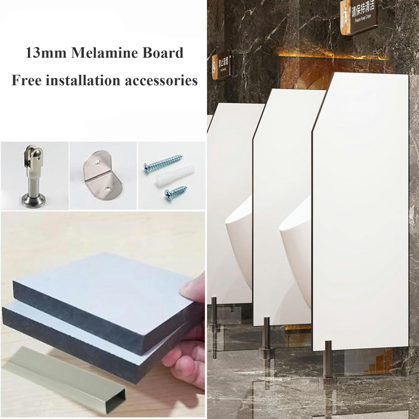 Mampara divisoria para urinarios Masculinos, Pantalla deflectora con herrajes de Acero Inoxidable, Separador de Pared para baños públicos, Ideal para hoteles, Estaciones y Bares.