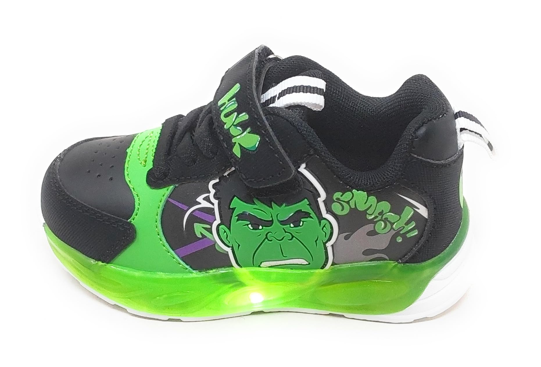 Scarpe da Bambino con Luci LED,Design a Tema Hulk,Verde e Nero, R1010288S Chiusura a Strappo,Suola Antiscivolo