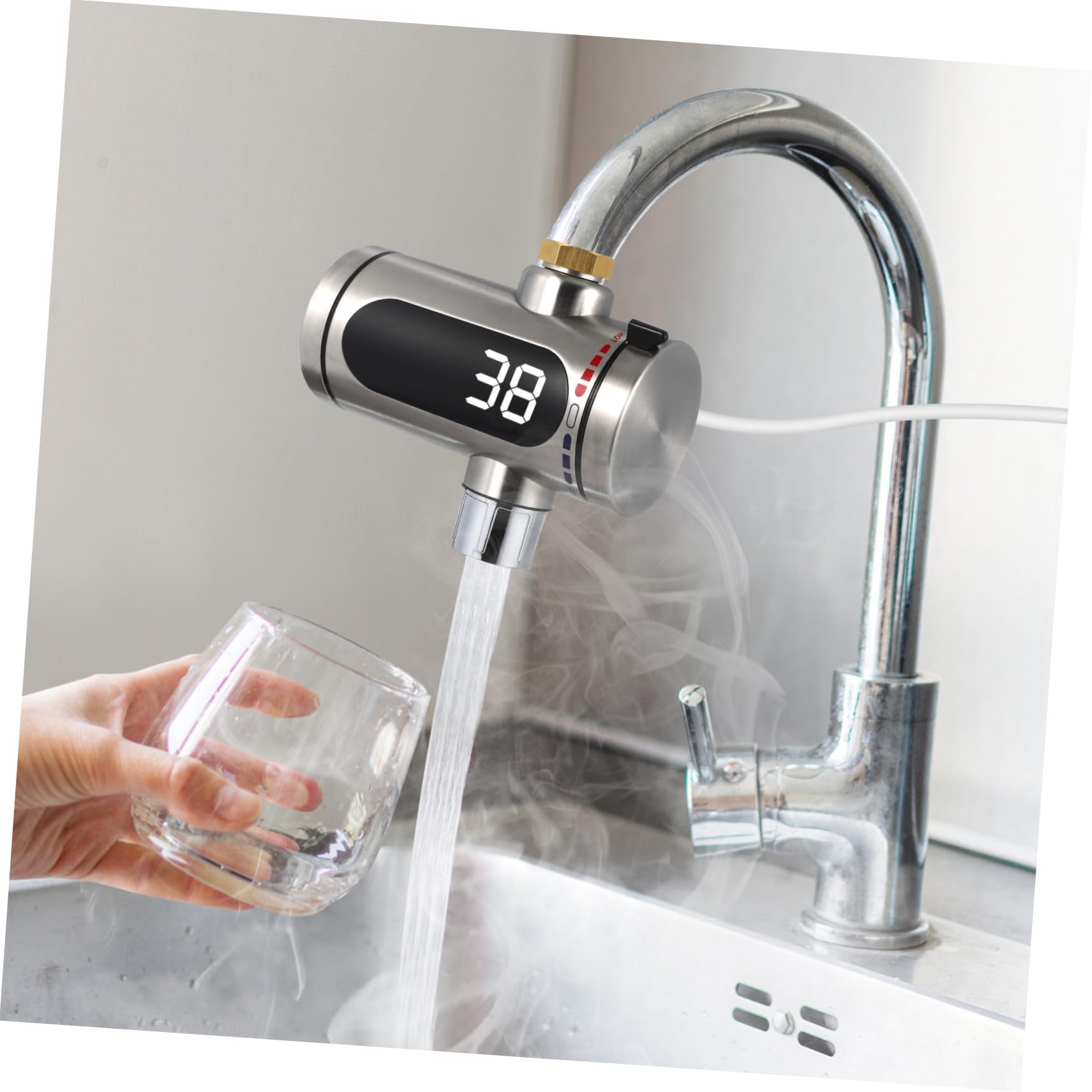 Tofficu Elektrischer Edelstahl Sofort Wasserhahn Led Digitalanzeige Warmwasserbereiter Küchen Und Badarmatur Für Garten Terrasse