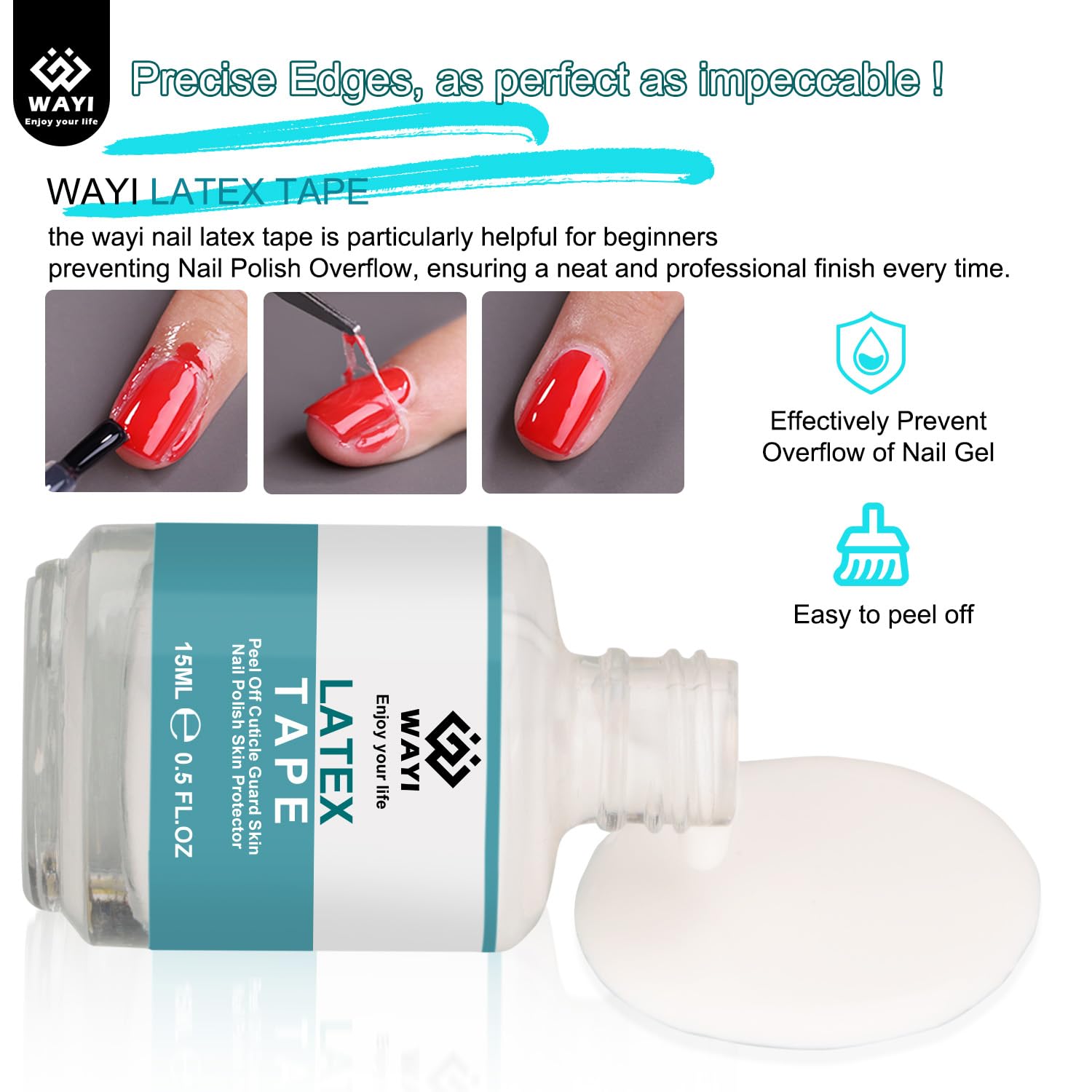WAYI Gel Polish Remover Kit - Gel Nail Polish Remover with Liquid Latex Tape Peel Off and Manicure Tools, Quick & Easy Gel Polish Remover in 2-5 minutes