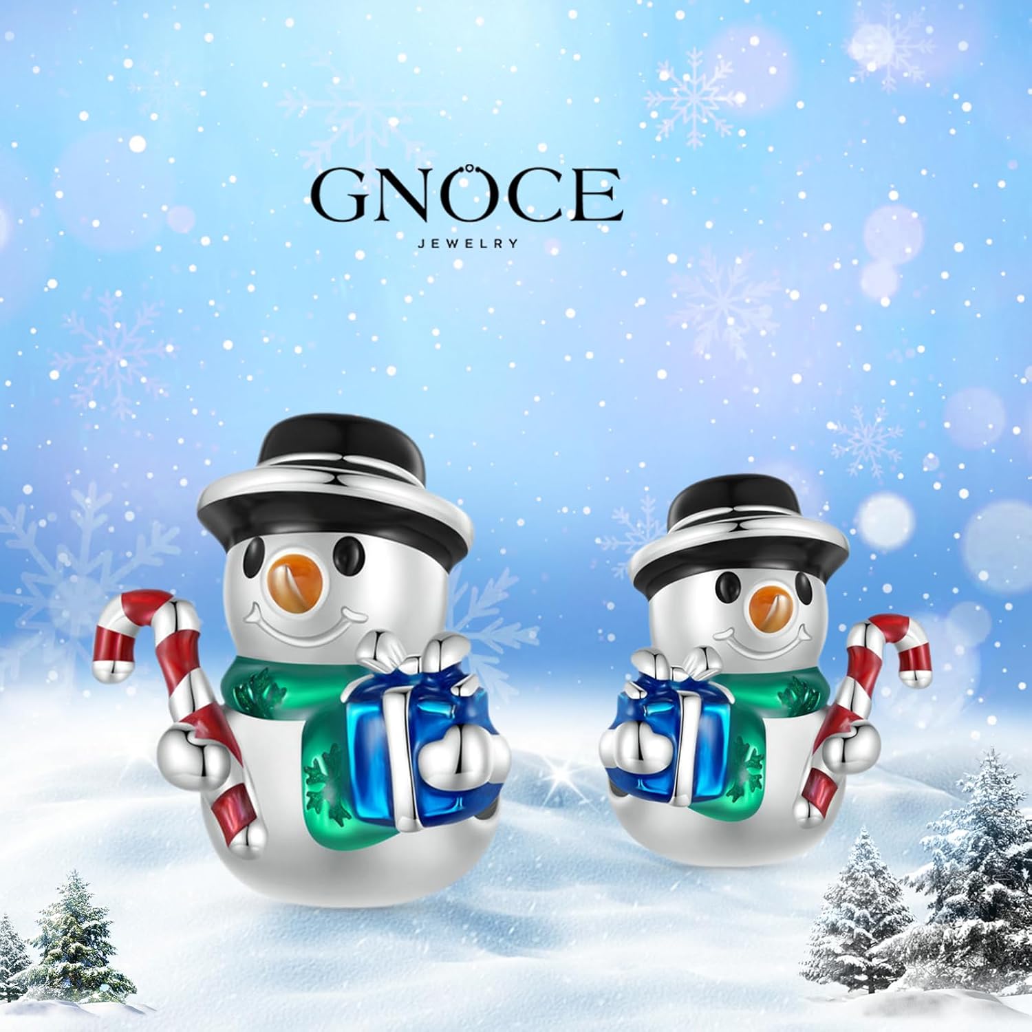 GNOCE Christmas Snowman Charm Sterling Silver Bead Christmas Charm Fit Bracelet/Necklace for Women Wife/Jewelry Gift - Image 3