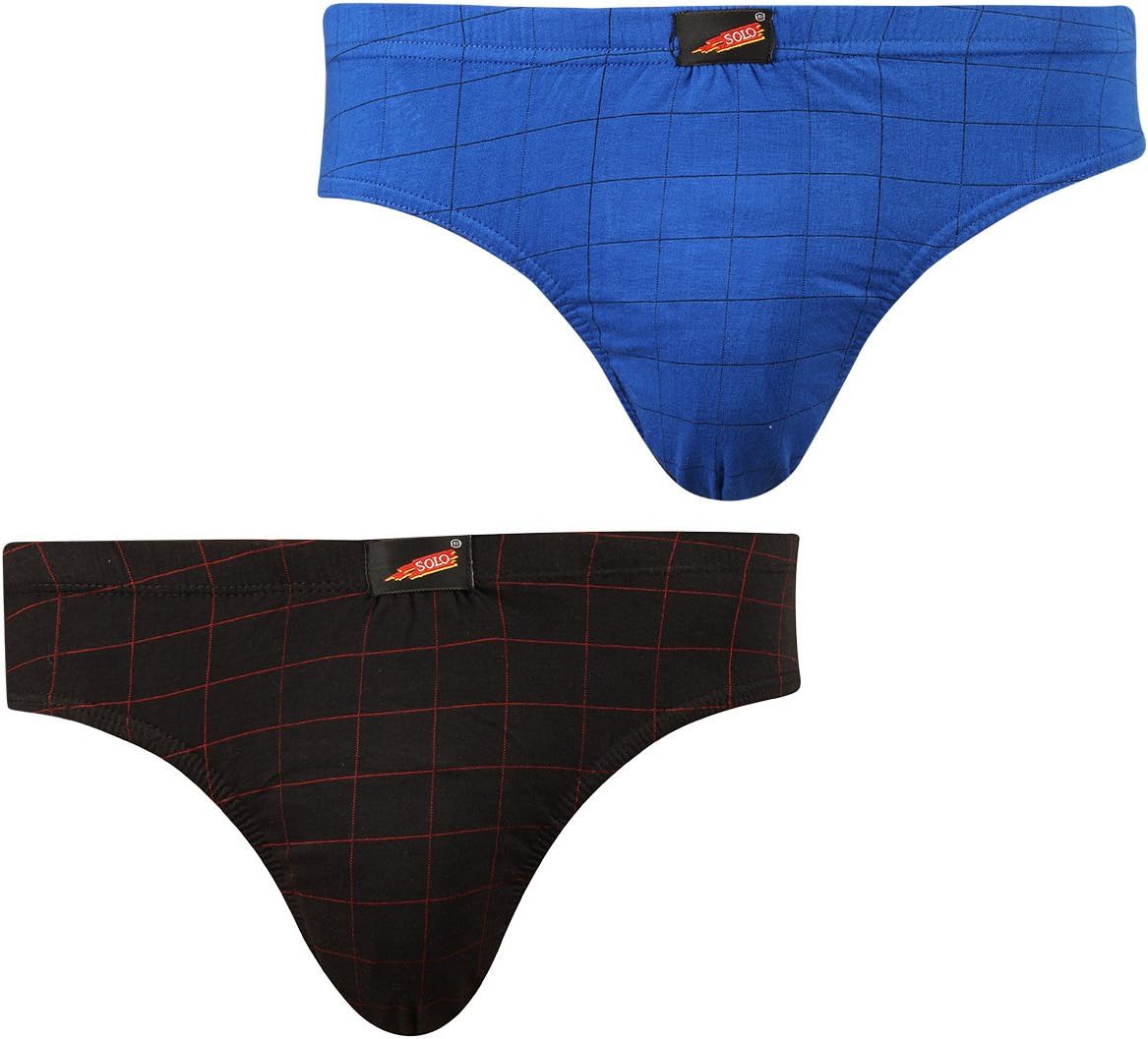 SOLO Mens NEO-Tech Wrapper Fabric - Ultra Soft Modern Cotton Brief - Checks Box Design - (Pack of 2)