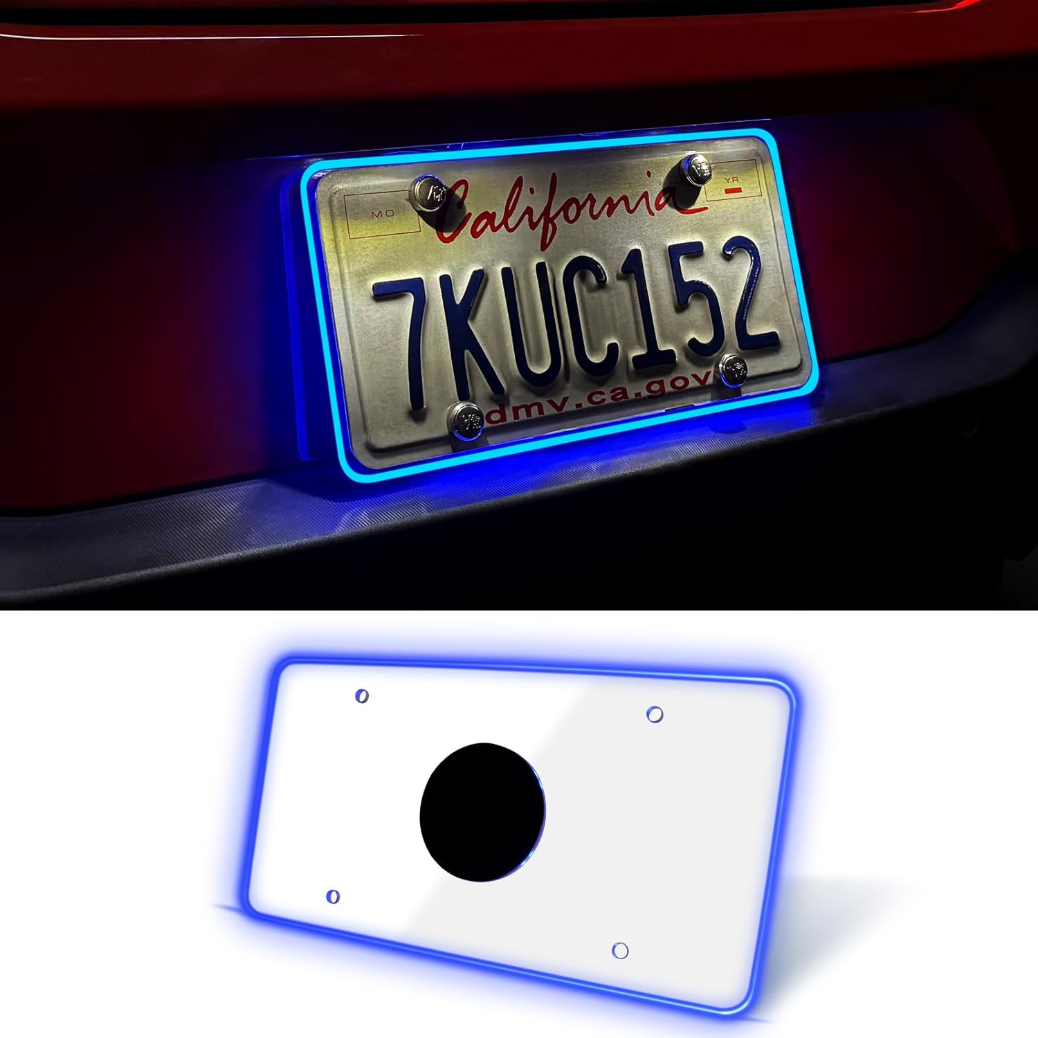 Waterproof LED License Plate Frame - Easy to Install License Plate Frame with Light, Universal License Plate Light with Anti-Scratch ABS Cover, Tinted License Plate Protector (DC12V, Red)