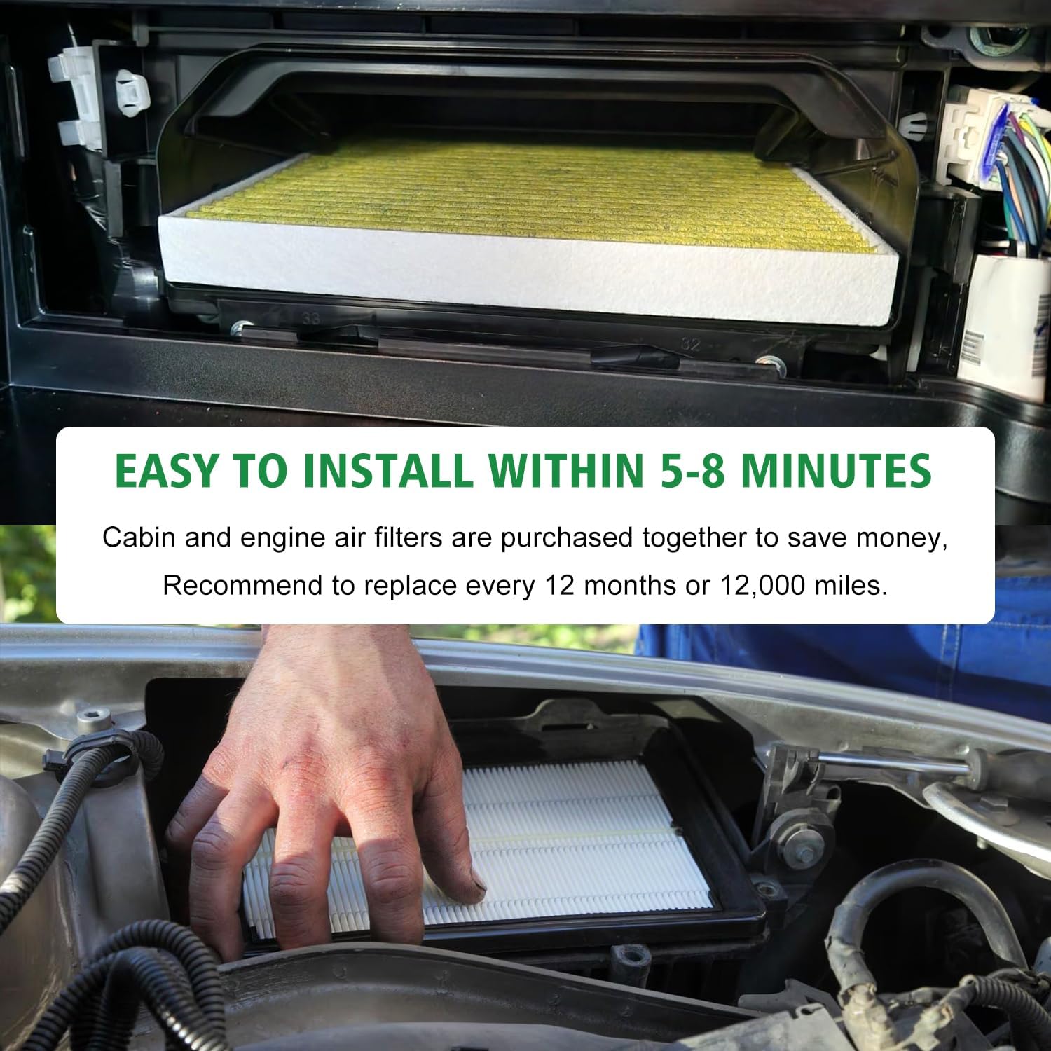 Capume 2PCS Cabin Engine Air Filter Kits Fits for CR V CRV CR-V 2.4L 2018-2019, Replacement for CF11182, 80292TF0G01, CA12259, 17220-5PH-A00