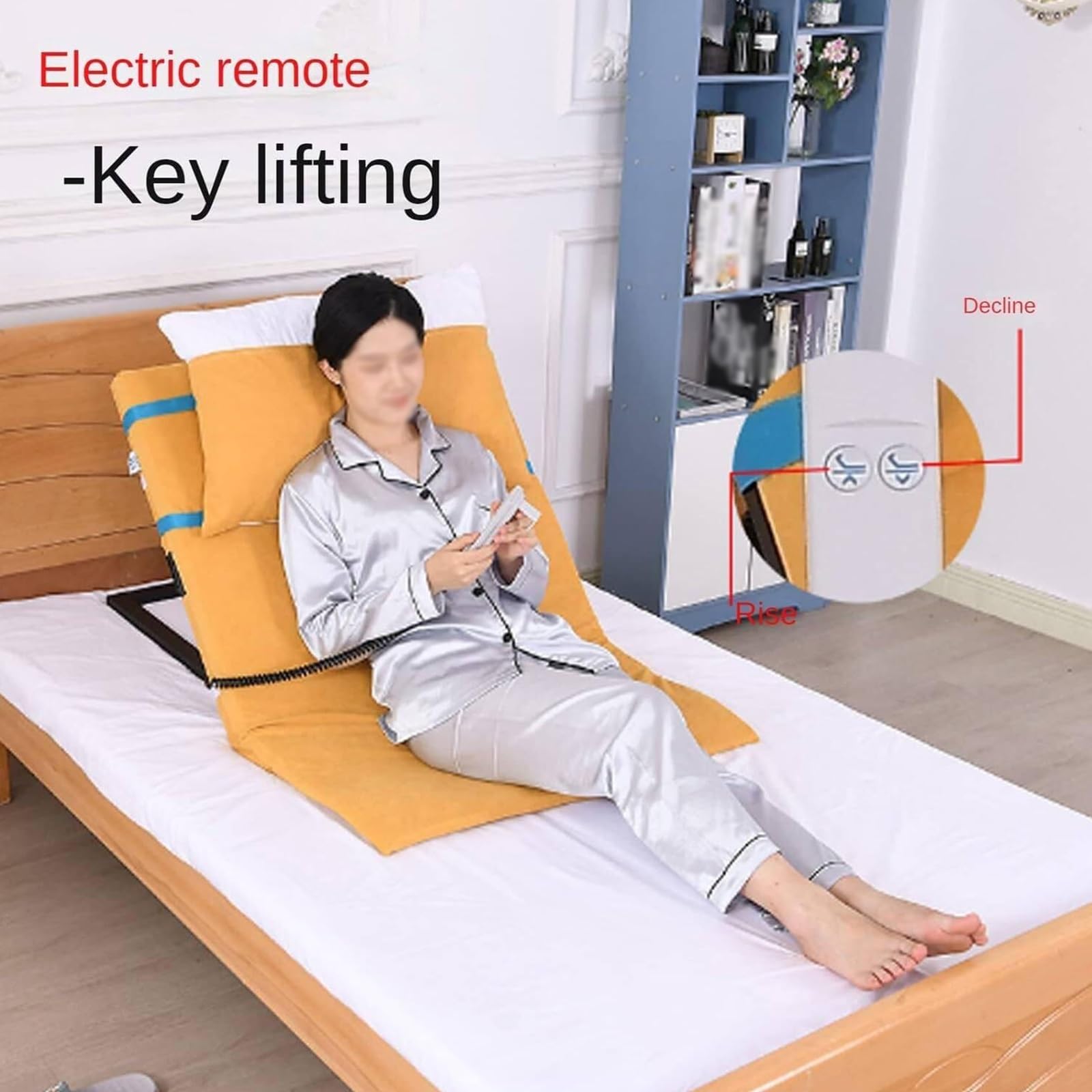 Electric Pillow Lifter, Lifting Bed Backrest with Remote Control, 2-85° Angle Adjustment, Load Capacity 150kg, Adjustable Back Rest Assist Aid for Neck Head and Lumbar Support(Blue)