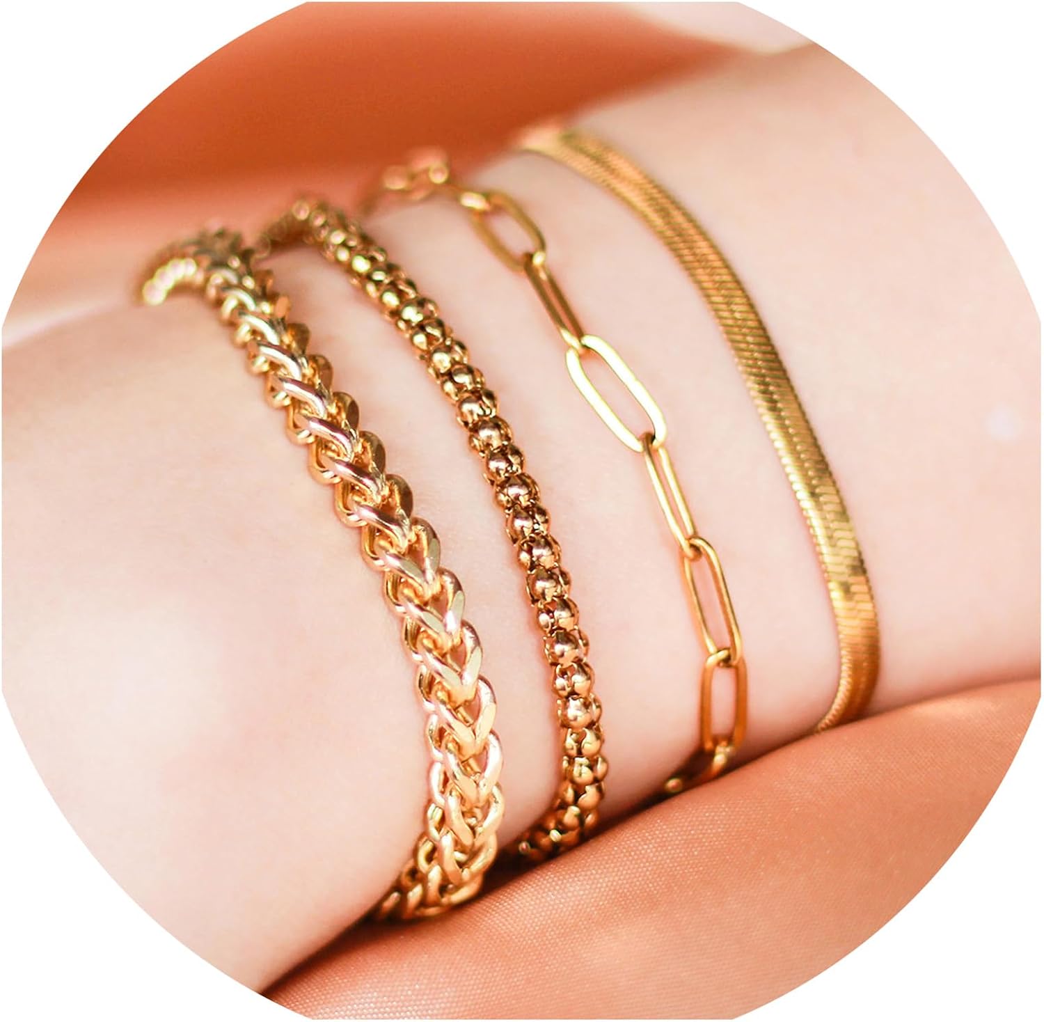 4 Pack Plated 18K Gold Link Bracelets for Women Gold Bracelet Stack Layered Chunky Chain Bracelet Mother's Day Valentine's Day Christmas Jewelry Gifts - Image 2