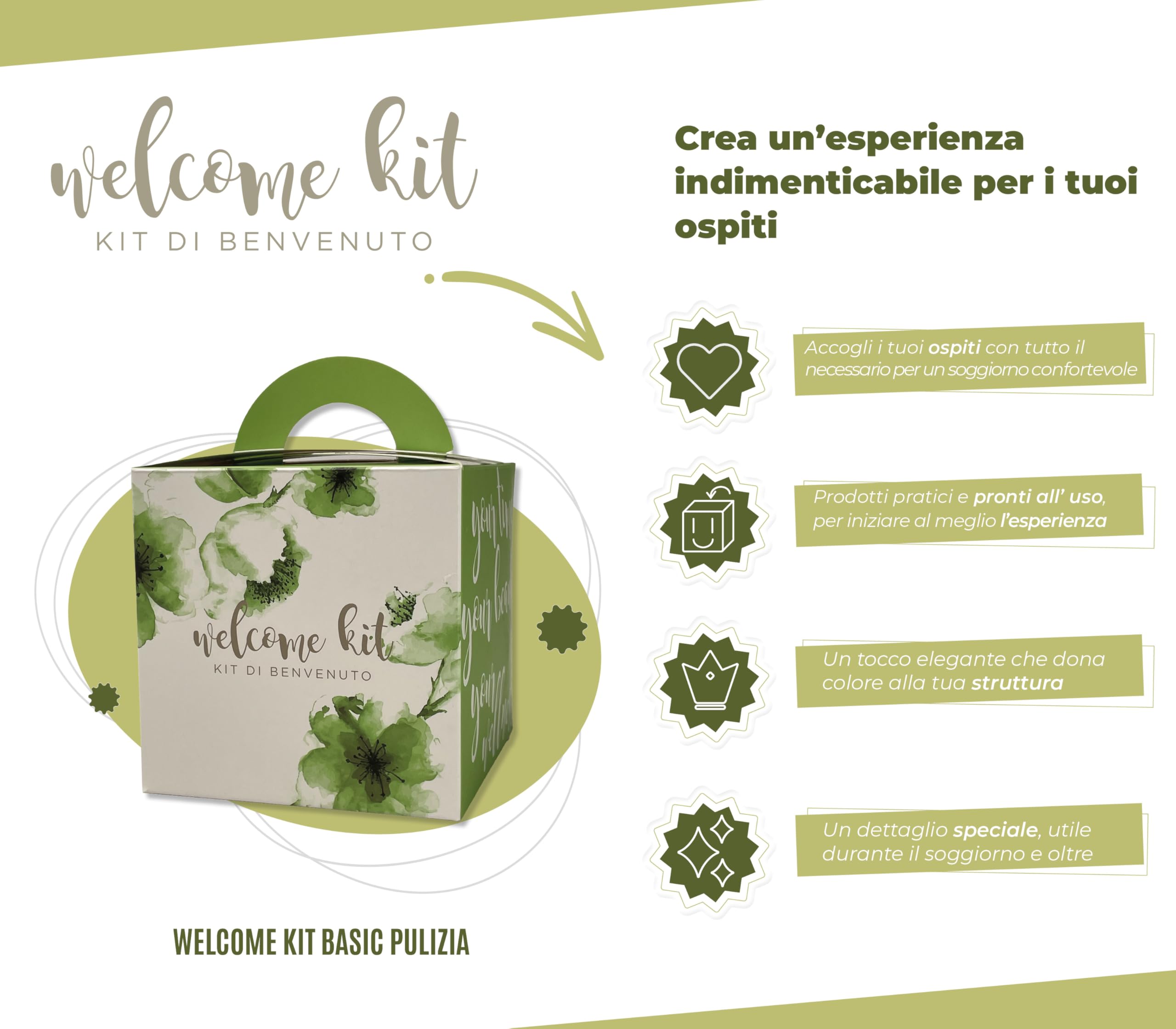PRESENT-MORE Kit de bienvenida de 24 piezas – Kit de camping para B&B y Camping | Kit de bienvenida modelo básico limpieza
