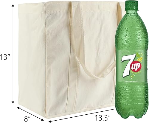 Miniatura 2 de 3 bolsas de comestibles de lona de 13.3 x 13 x 8 pulgadas, bolsas de compras reutilizables con bolsillos reales, correa de hombro larga y