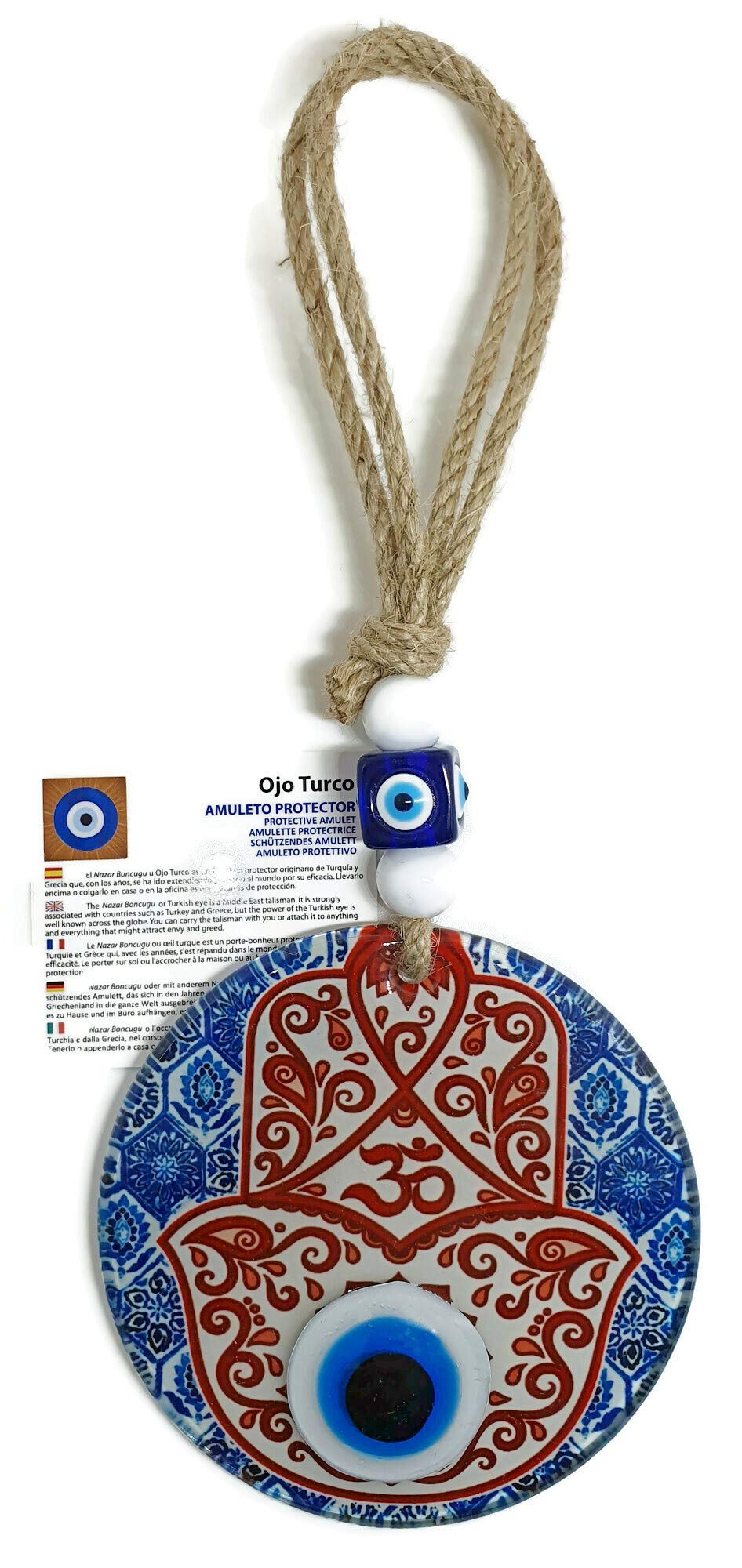 MYSTIC JEWELS - Hamsa of Fatima Hand in Glass with Turkish Eye for Good Luck at Home (Model 1), 20 X 12 Centímetros - Image 3