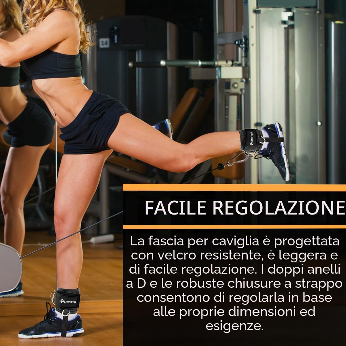 LINSTER 1 Paio Cavigliere Cavi Palestra, Cinghie per Caviglia, Cavigliera Palestra Comfort regolabile in neoprene e rinforzo 4 anelli a D, Cinturini alla Caviglia Attacco per Cavi da Palestra per Allenamento Glutei e Esercizi Gambe