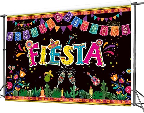 Miniatura 4 de CHAIYA Fondo temático de fiesta mexicana de 7 x 5 pies para fiesta mexicana, fiesta de cumpleaños, cinco de mayo, telón de fondo de carnaval,