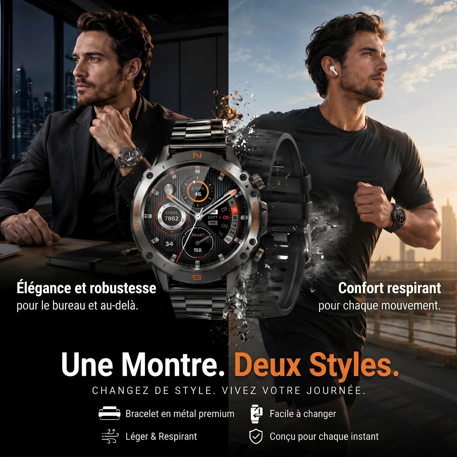 WalkerFit Robuste Smartwatch Herren mit GPS, 1,43" AMOLED, Outdoor Design | 5ATM wasserdicht, Bluetooth-Anrufe, 178+ Sportmodi, Herzfrequenz, Schlafanalyse, lange Akkulaufzeit, Android & iOS