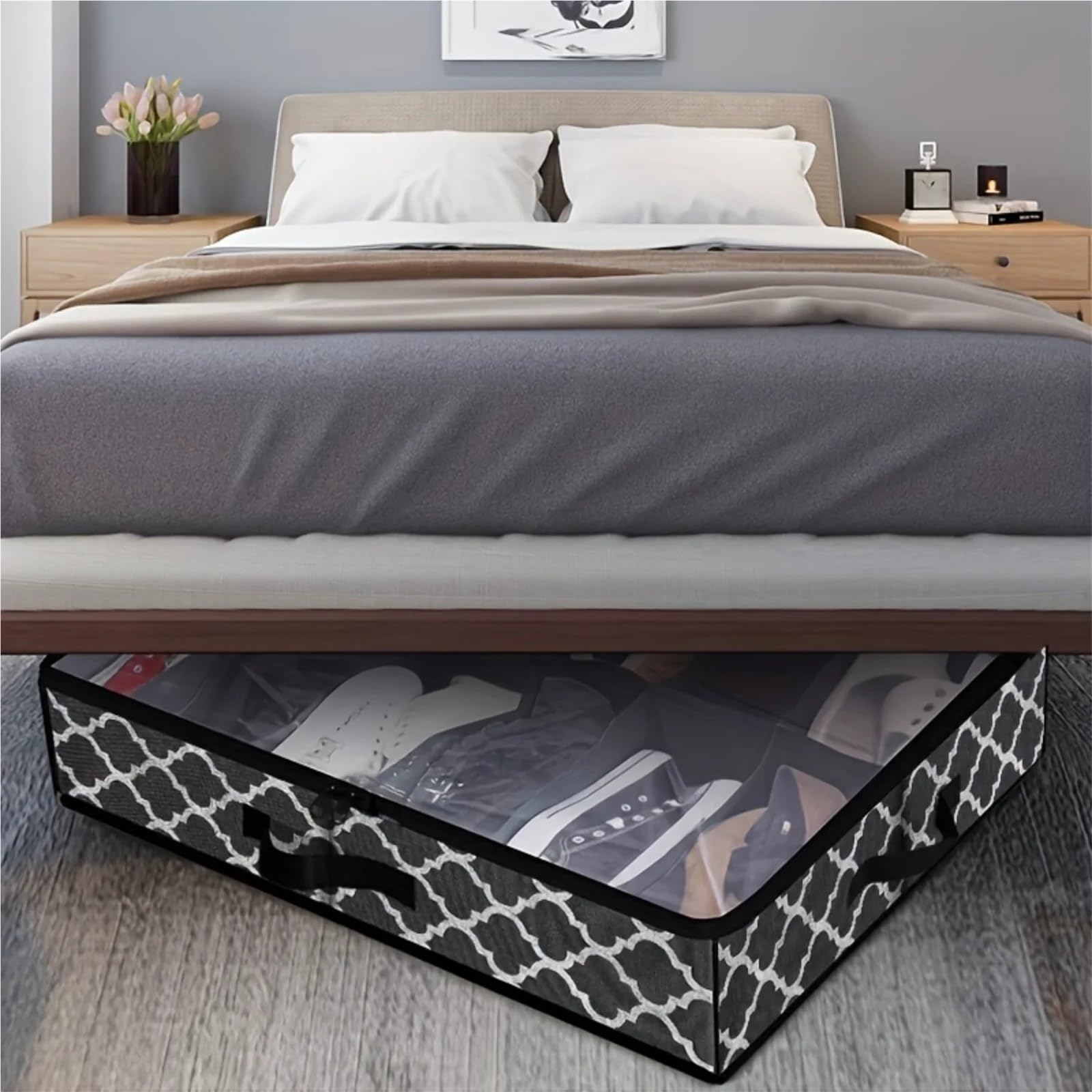 Organizzatore Di Scarpe Sotto Il Letto Organizer for scarpe pieghevole da 2 pezzi sotto il letto, contenitore for scarpe in tessuto pieghevole, con coperchio trasparente, borsa trasparente for finestr