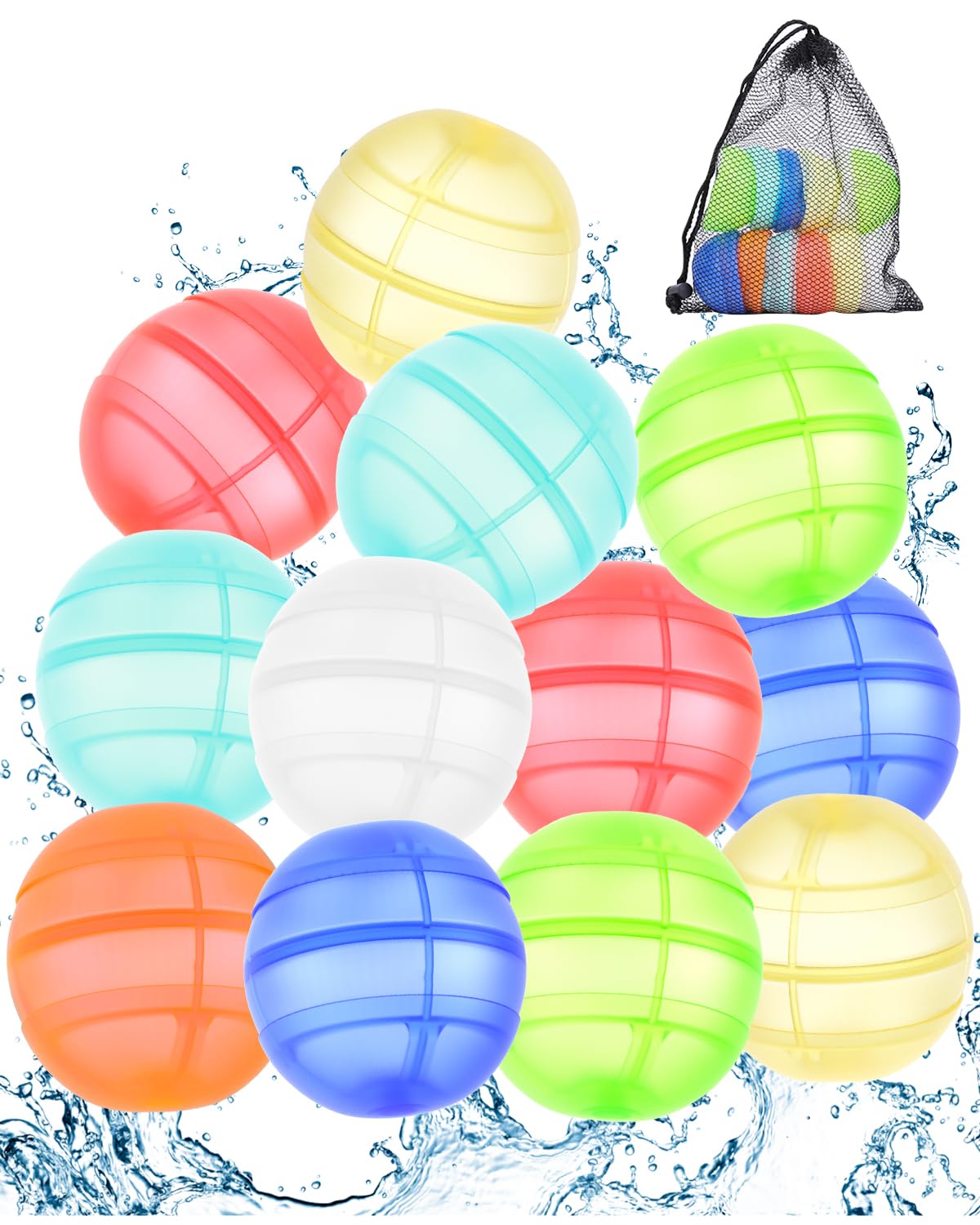 12Pcs Reusable Water Balloons, Self Closing No Magnetic Spray Balls, Fast Fillable Water Bombs, Silicone Water Balls for Summer Pool Beach Outdoor Toys, Safe Fun Water Battle Game for Kids Adults