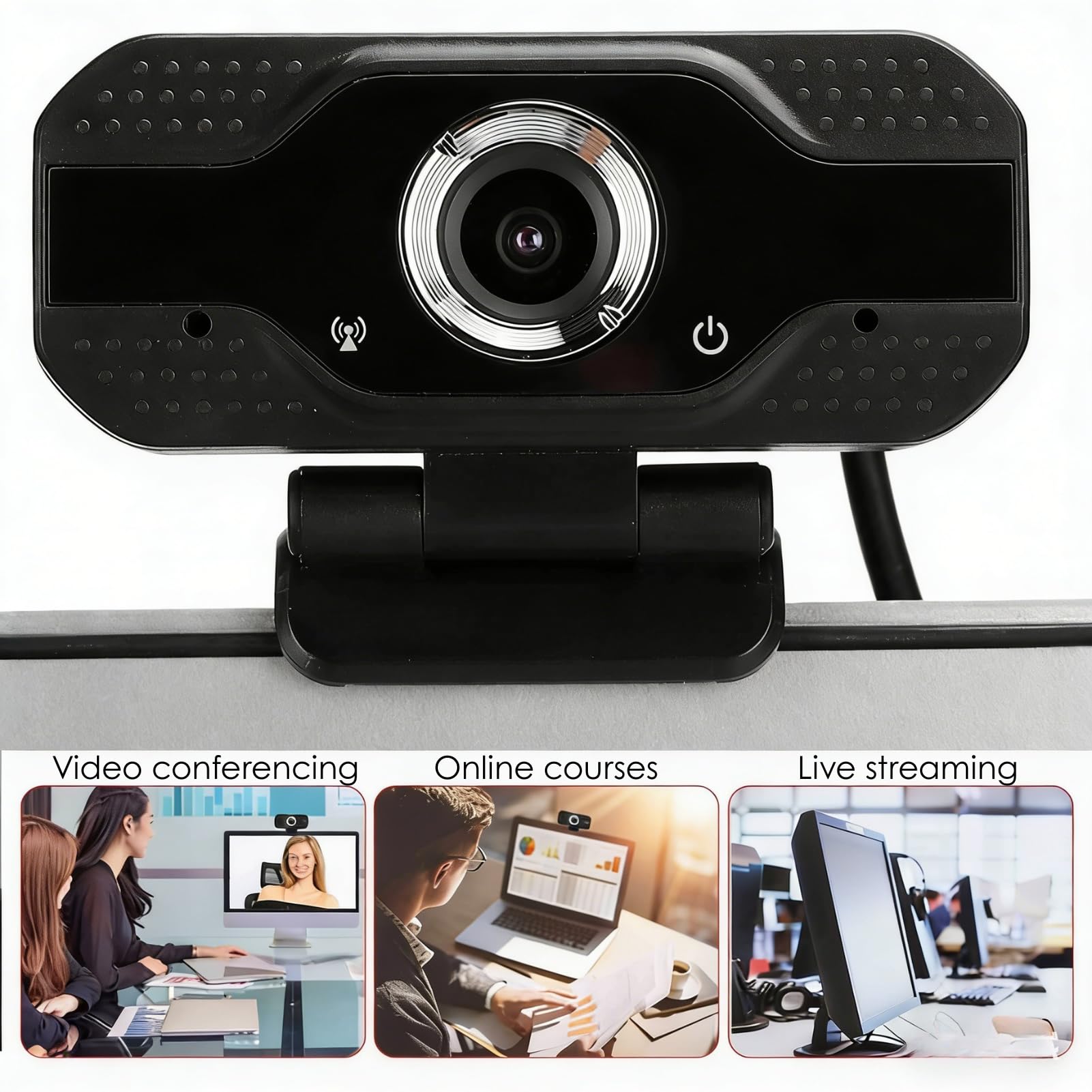 Kamera internetowa USB 1080P z mikrofonem Full HD 1080P 30FPS Plug and Play kamera internetowa do zajęć online, wideokonferencji, czarne tworzywo ABS