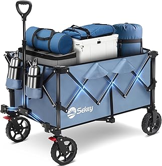 Collapsible Foldable Wagon with 330lbs Weight Capacity, Heavy Duty Folding Wagon Cart with Big All-Terrain Wheels & Drink Holders. Blue