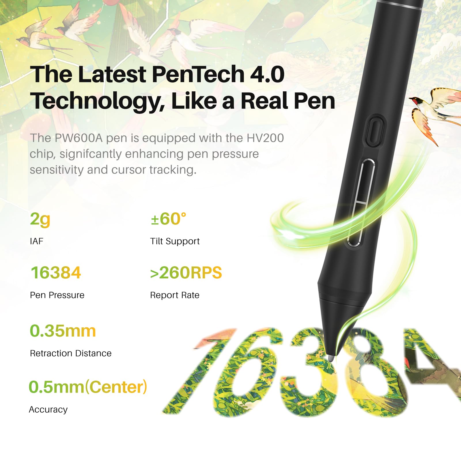 HUION Kamvas Pro 16 V2 - Tablet grafico con schermo, 16384 livelli | 16384 livelli, penna senza batteria, banda touch, funzione di inclinazione, disegno, tablet grafico con display
