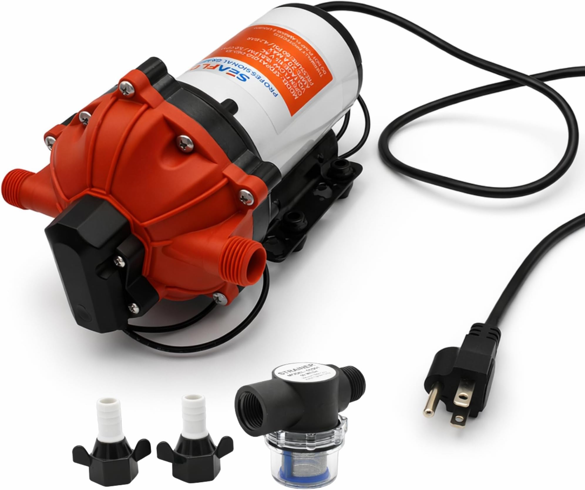 SEAFLO 55 Series 115V AC Automatic Demand Diaphragm Pump – 5.0 GPM, 60 PSI, 5-Chamber Self-Priming Water Pump w/Power Plug for Outlet, RV, Marine & Off-Grid Water Systems, 4-Year Warranty