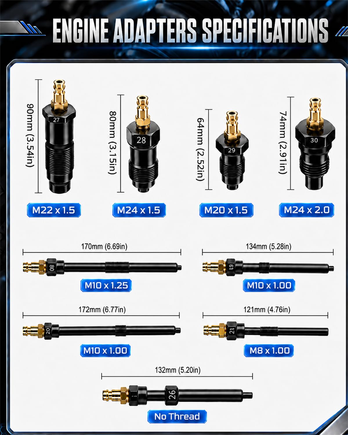 INCENDIOS 47 PCS Kit de Comprobador de Compresión y Detector de Fugas | para Motores Diésel y Gasolina, Medidor de Compresión 0-700 PSI / 0-50 Bar, Tester de Compresión para HDi, TDCi y Pumpe-Düse