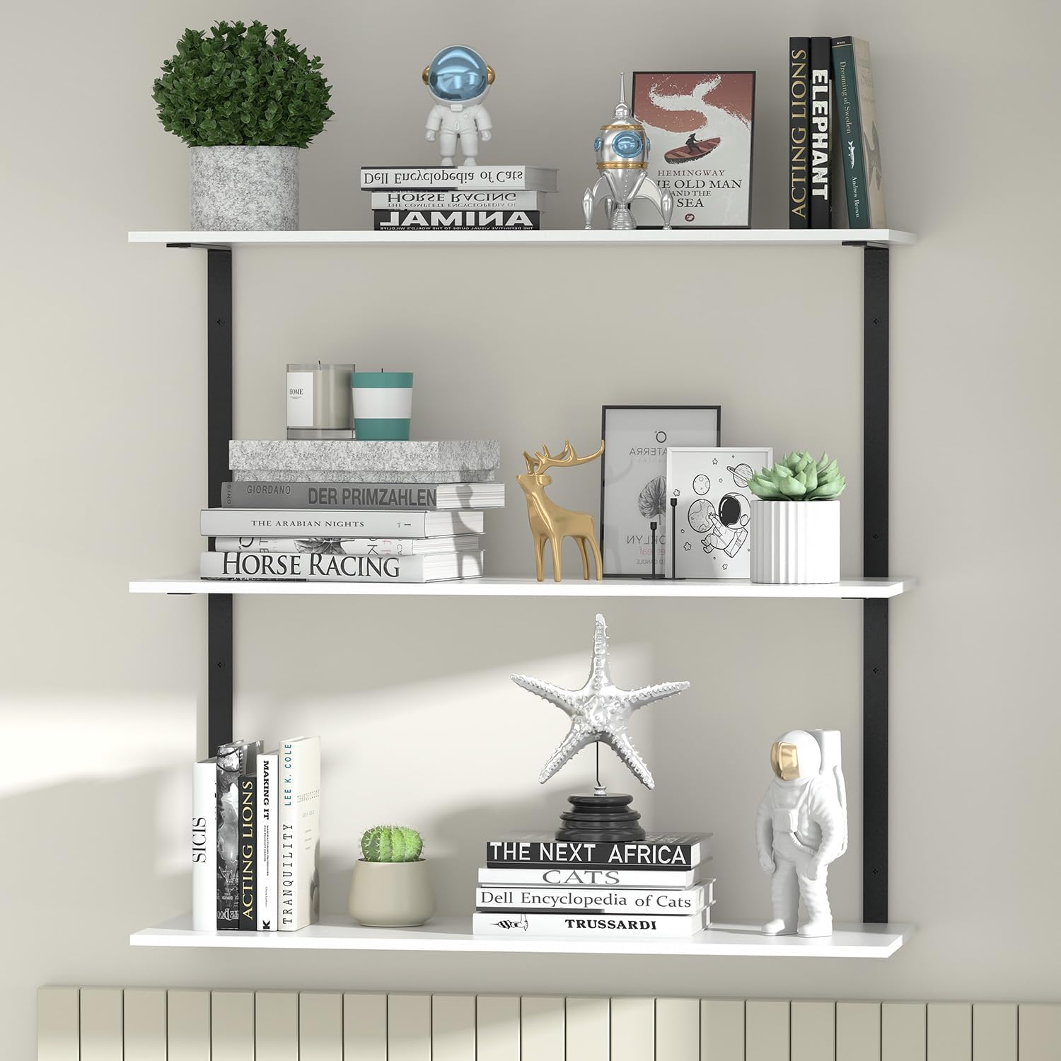 Floating Shelves for Wall, 24 inch Kitchen Wall Shelves 3 Tiers, Coffee Bar Shelf Wall Mounted, Industrial Display Shelf for Bathroom, Living Room, Bedroom White
