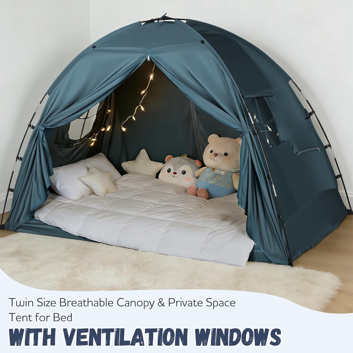 Bed Tent Full Size - Privacy Sleeping Space with Blackout Design, Breathable Portable Indoor Floor Bed Tent for Toddler Transition (Dark Green, Full)
