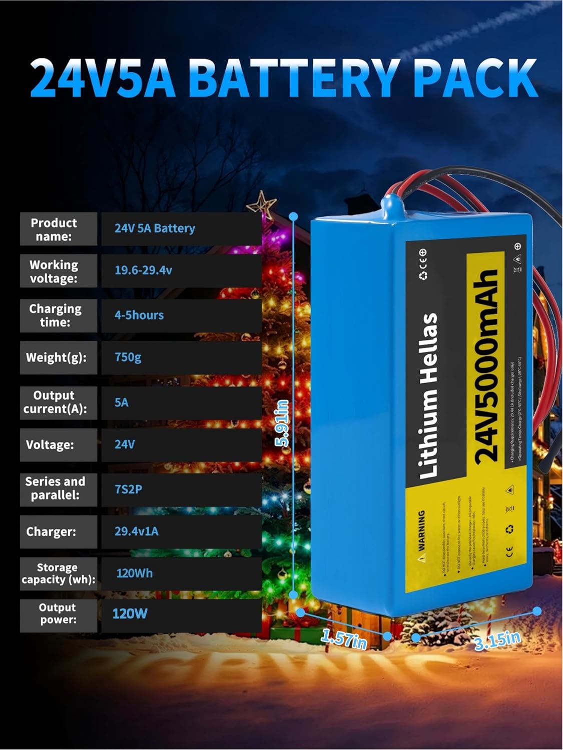 24V 5Ah Lithium Battery with 29.4V 1A Charger, 24 Volt Rechargeable Battery for DIY Projects - Image 2
