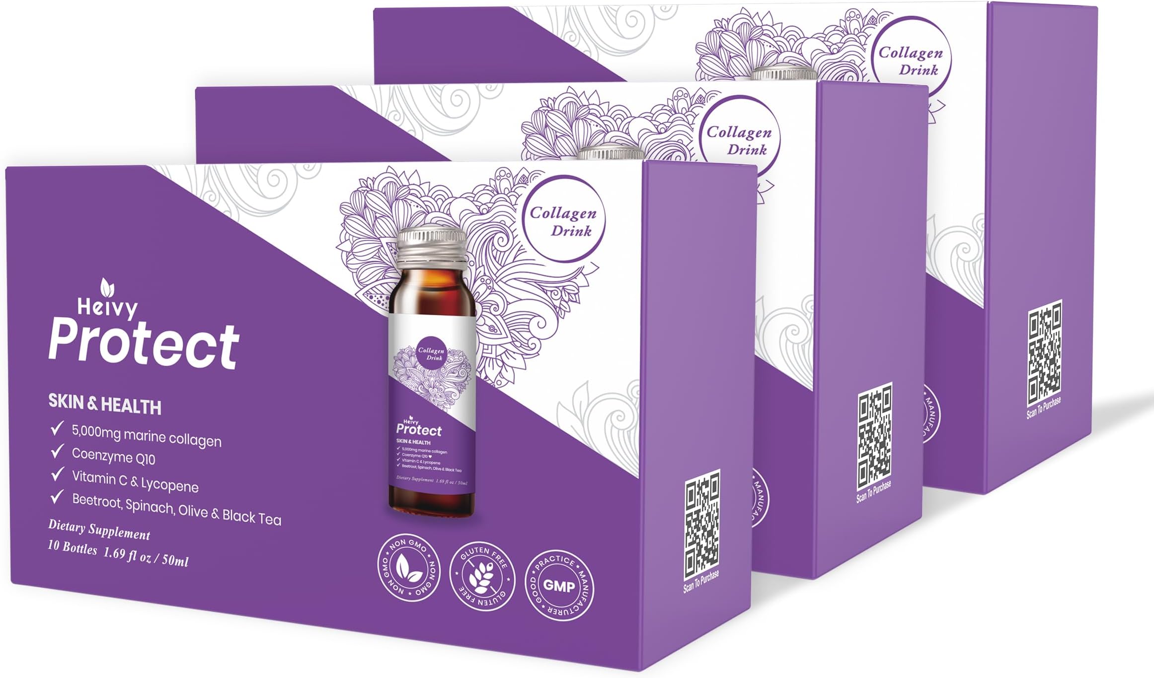 Heivy Liquid Collagen, Collagen Drink, Marine Collagen, Collagen Liquid for Women for Energy Booster, Antioxidants, Detoxify, 1.69 Fl Oz (Pack of 30), Collagen Drink for Protecting