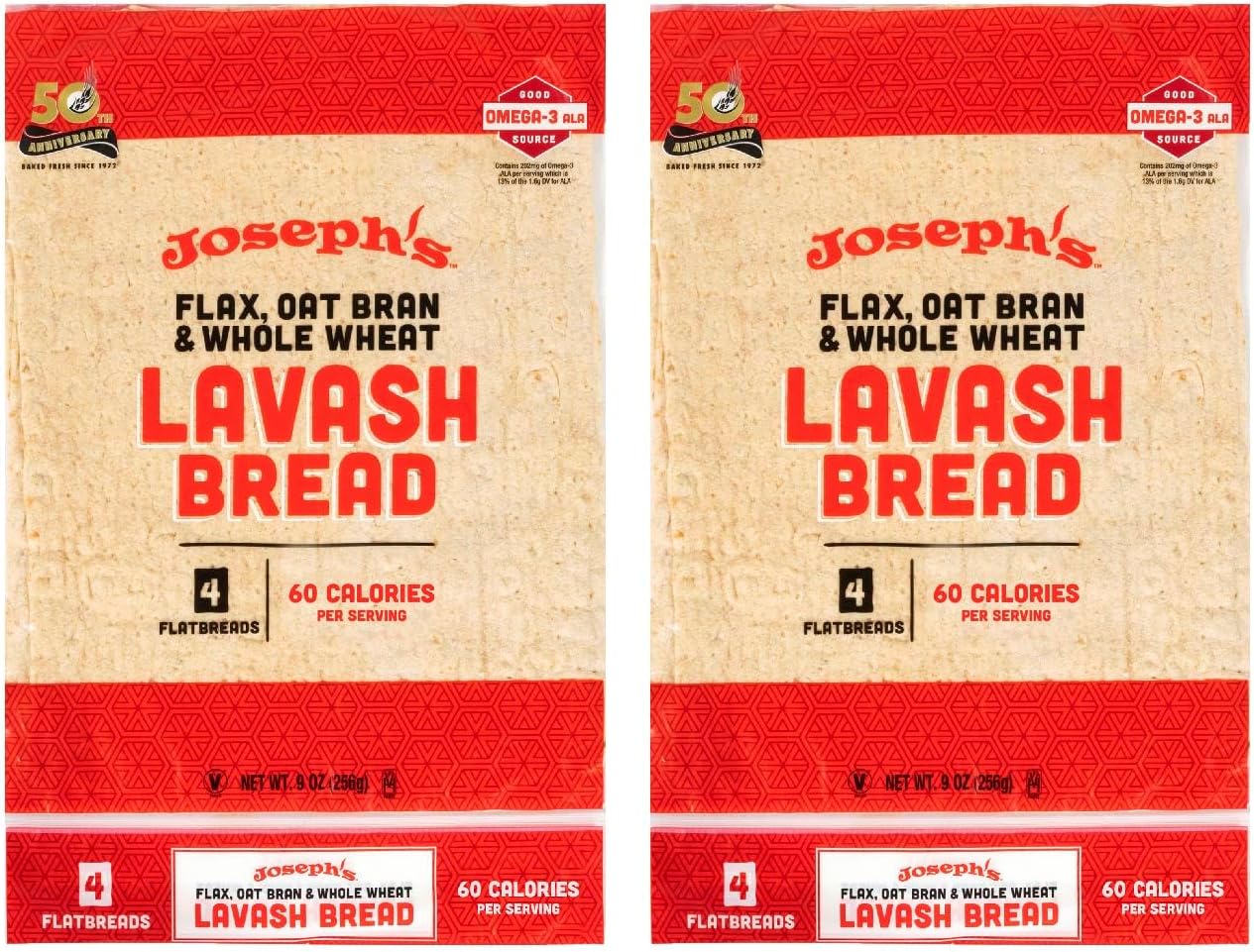 Joseph's Bakery Lavash Bread, Flax Oat Bran & Whole Wheat, Reduced Carb, Fresh Baked (8 Count Flax)