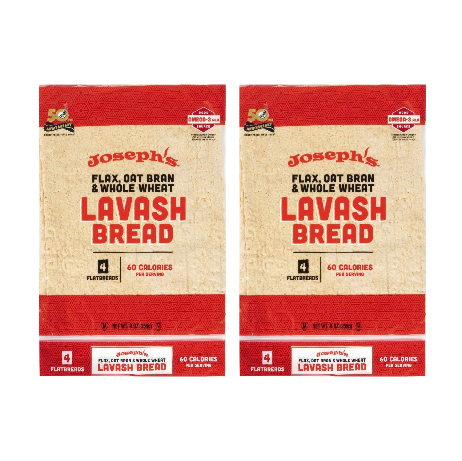 Joseph's Bakery Lavash Bread, Flax Oat Bran & Whole Wheat, Reduced Carb, Fresh Baked (8 Count Flax)