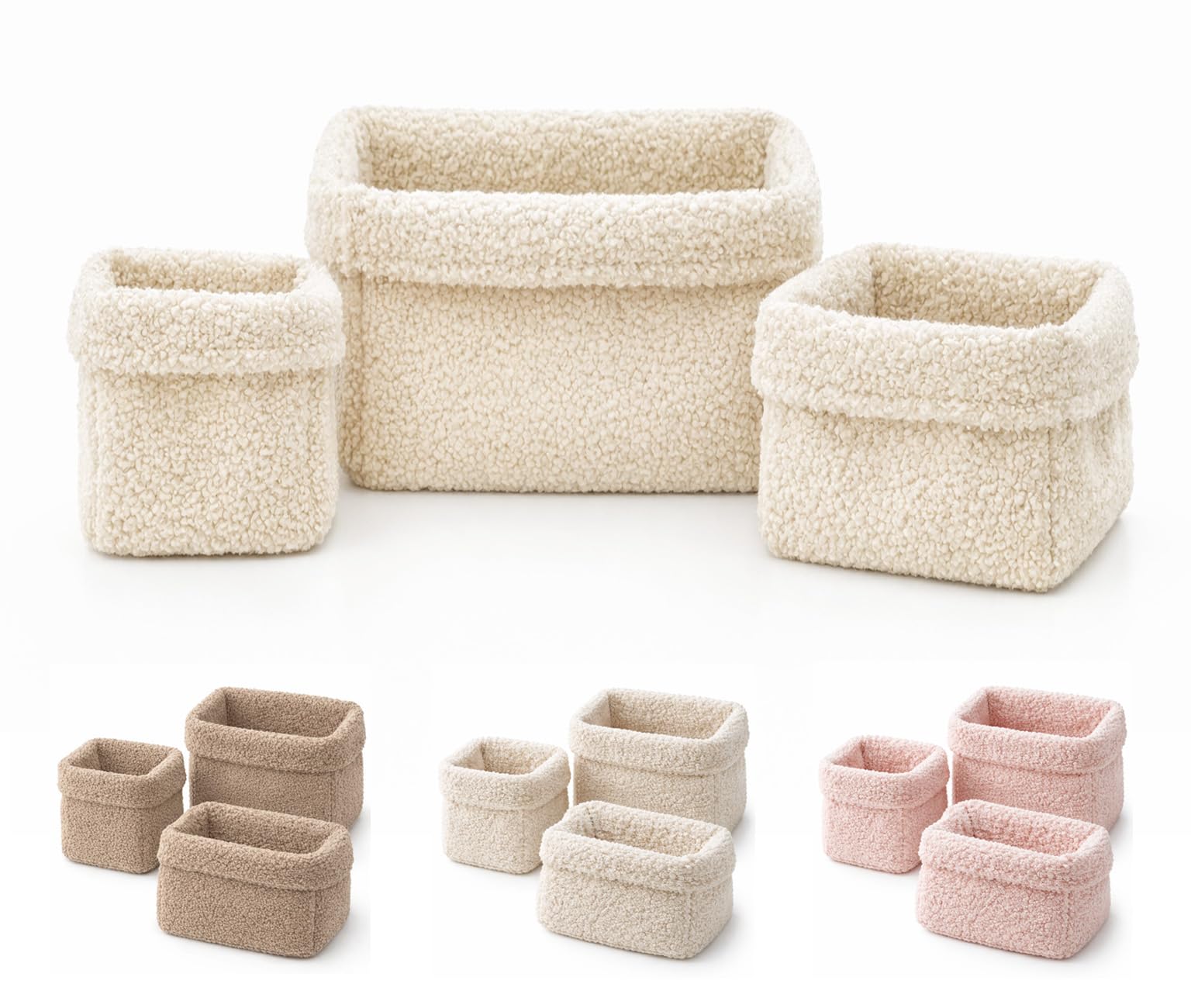 BABEES Aufbewahrungskorb Wickeltisch Baby, Körbchen Set 3 Stück, Organizer Wickelkommode, Utensilo Aufbewahrungsbox Badezimmer (BOUCLE_CREME)