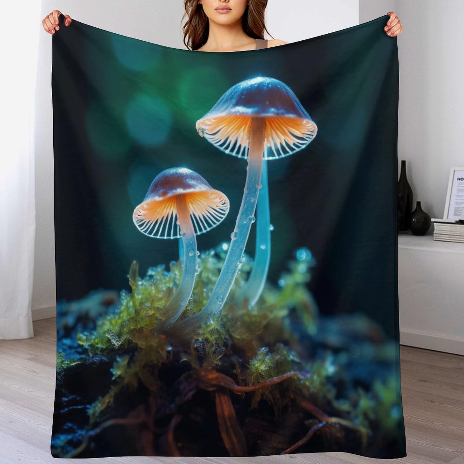 Couverture polaire champignon en flanelle douce de 100x130 cm pour lit et canapé