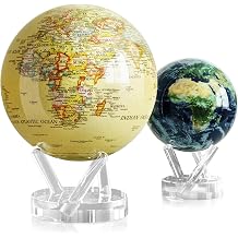 MOVA Globe Bundle Antique Yellow Political Map 8.5 + Earth with Clouds 4.5 | Solar-Powered Rotating Globes | No Batteries or Cords | Vintage Meets Natural Earth Decor Gift