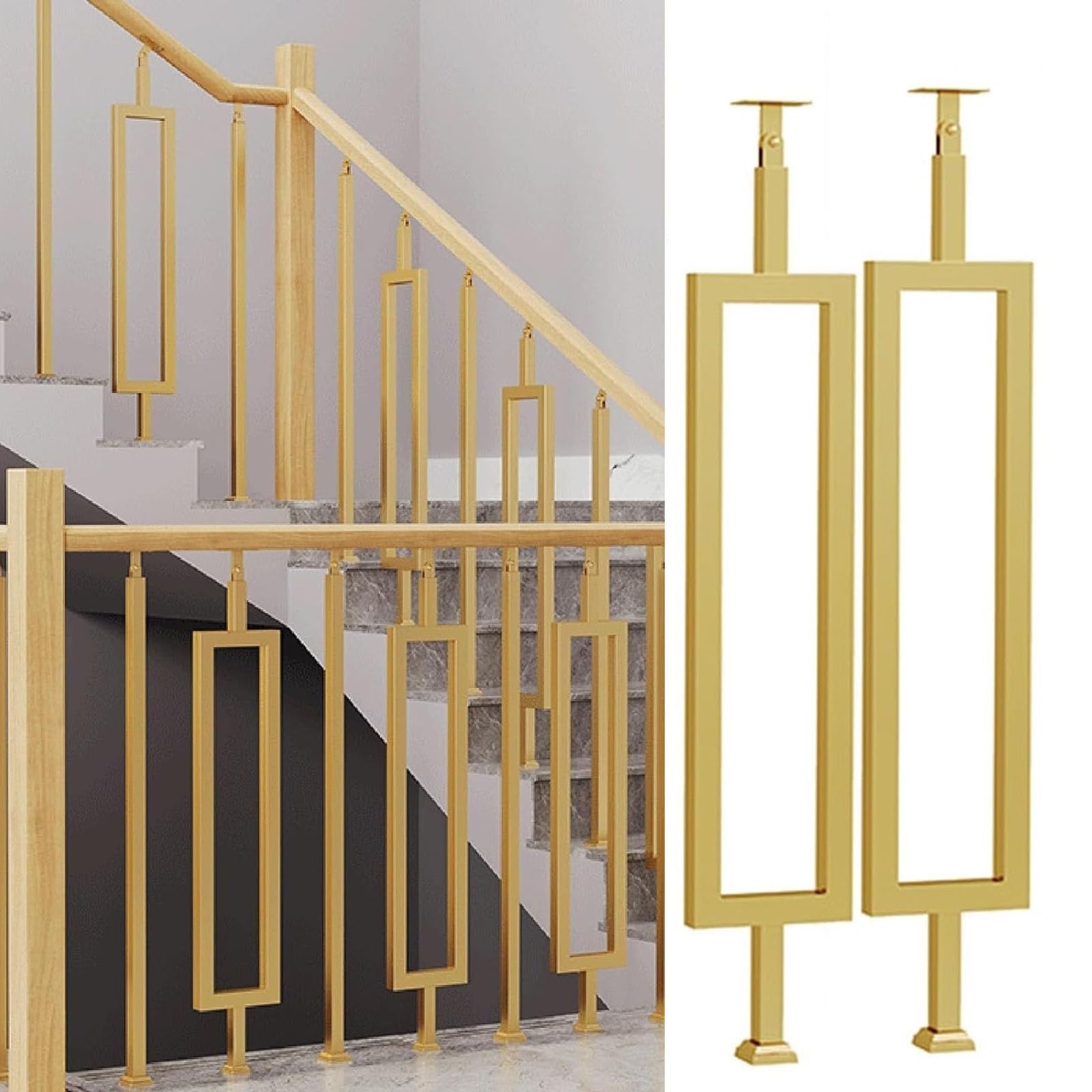 Adjustable Iron Stair Railing - Rectangular il with Non-Slip Support, Safe Stair Banister, Forged Iron Guardrail for Stairs