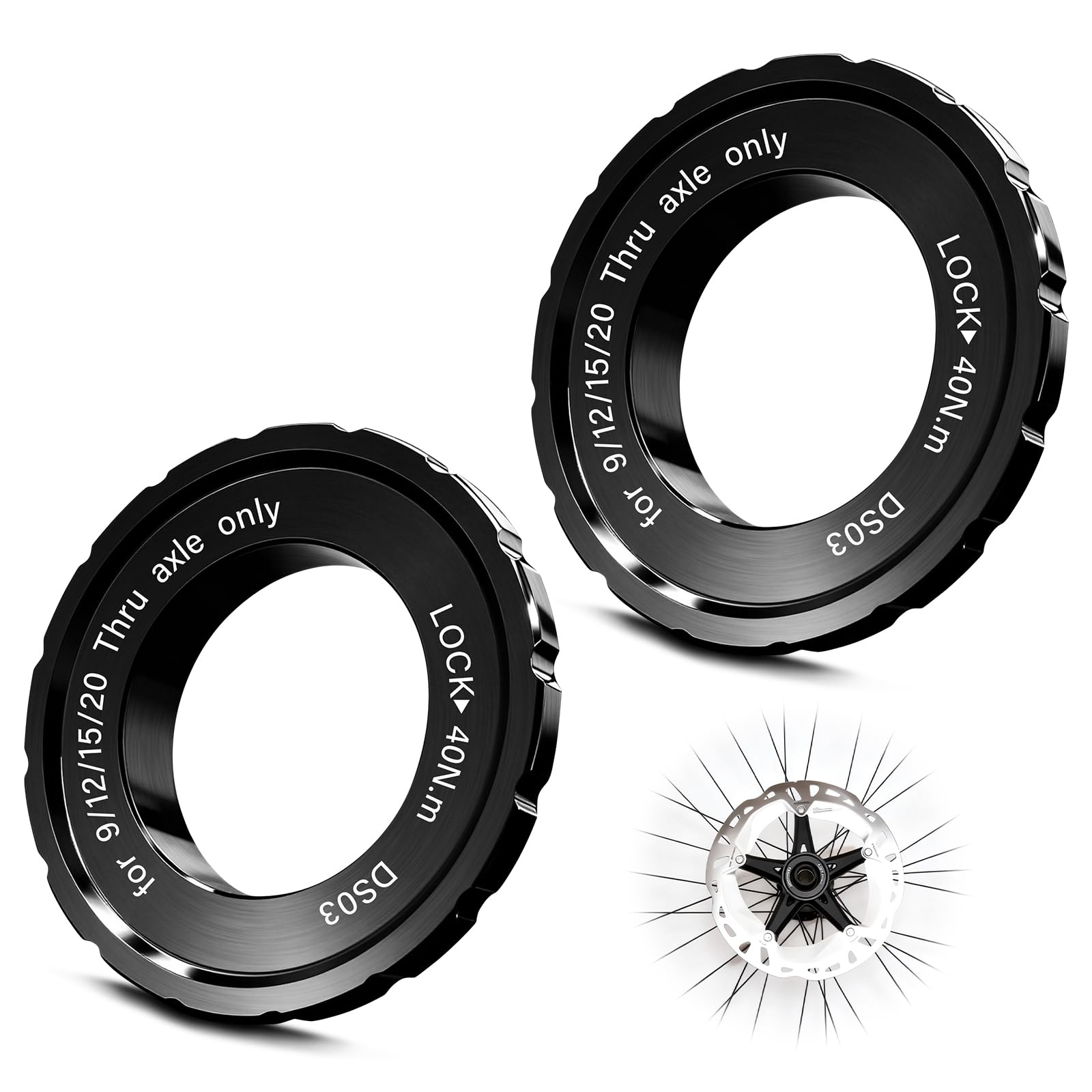 Centerlock Locking Ring Bicycle Brake Disc for Shimano - 2 x Centre Lock Tool Brake Disc for Shimano, 44 x 26 x 8 mm Lock Ring Centre Lock Bicycle Hub Adapter Compatible with 9/12/15/20 mm Axles