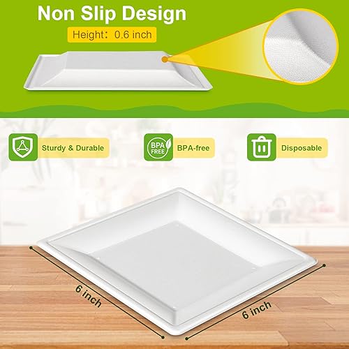 Miniatura 3 de Platos de papel cuadrados, platos de papel de 6 pulgadas, paquete de 100 platos de postre compostables ecológicos, pequeños platos desechables para